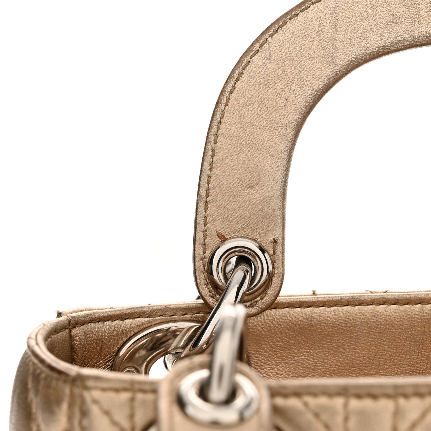 Metallic Lambskin Cannage Mini Lady Dior Gold