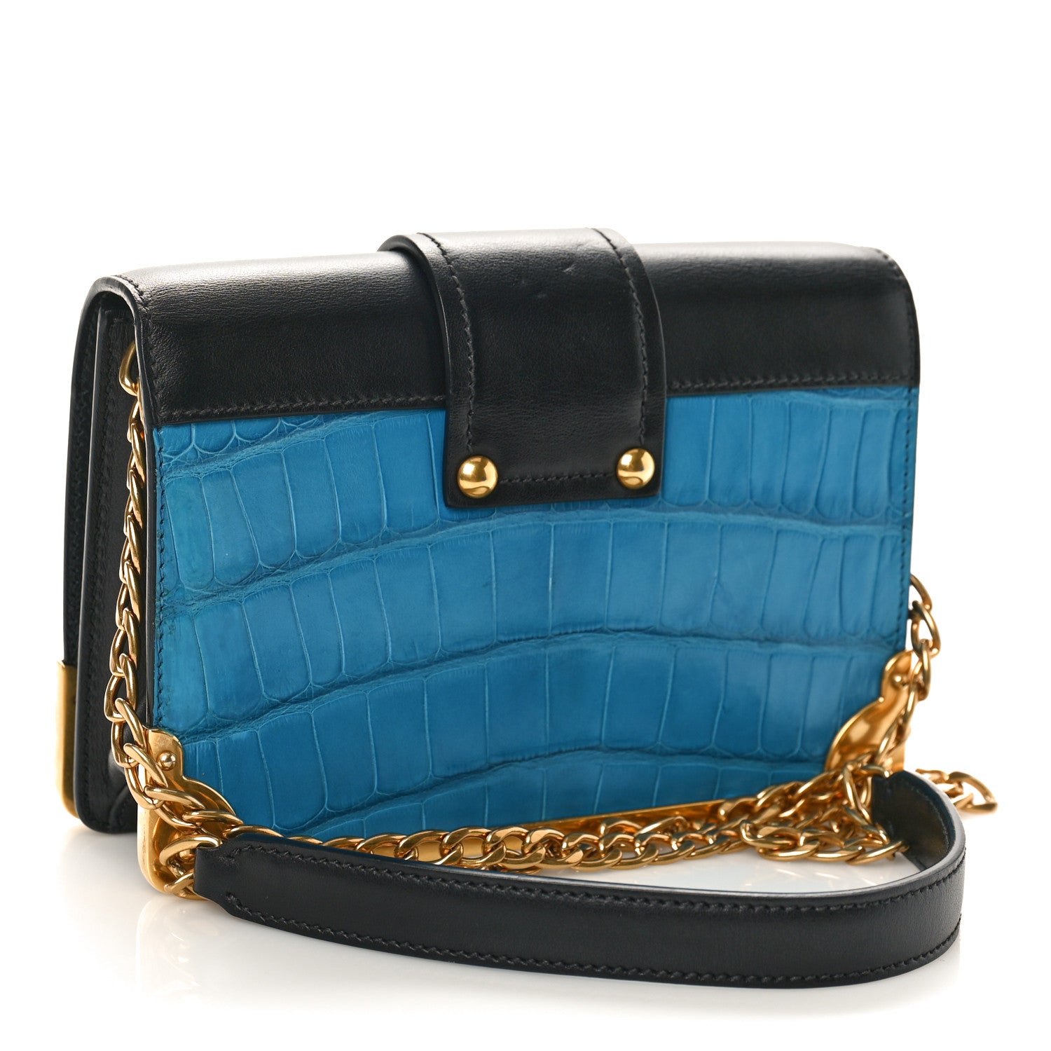 Prada City Calfskin Crocodile Cahier Bag Blue 2 of 8