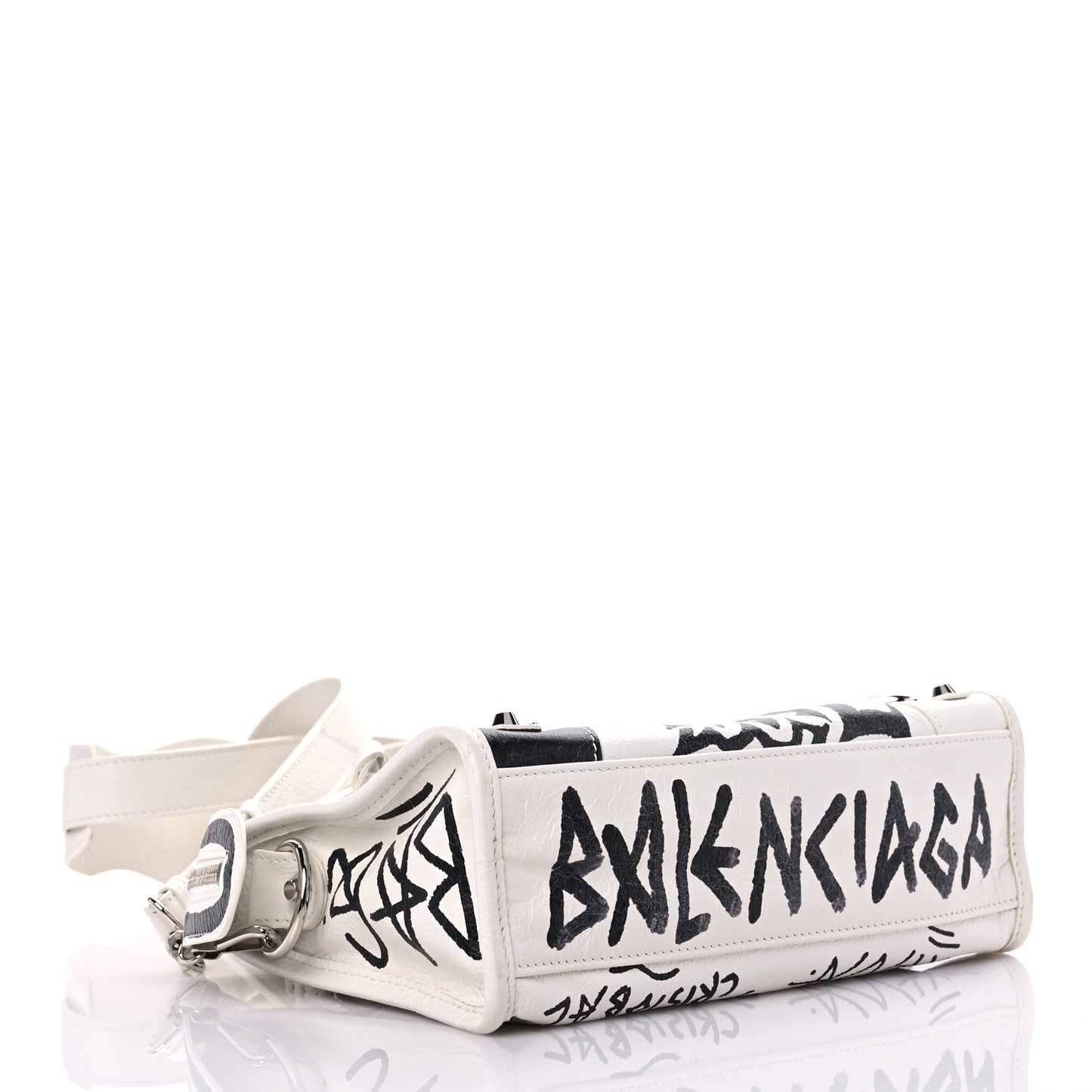 Agneau Arena Graffiti All Over Classic Silver Hardware Mini City White Black