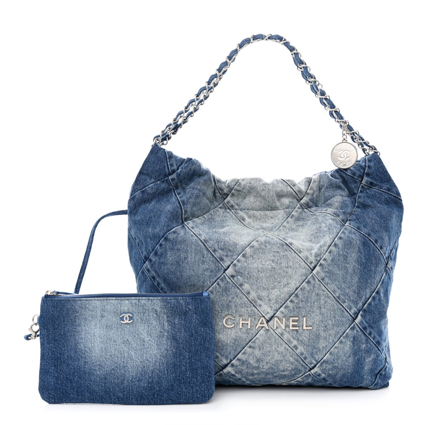 Denim Quilted Chanel 22 Blue