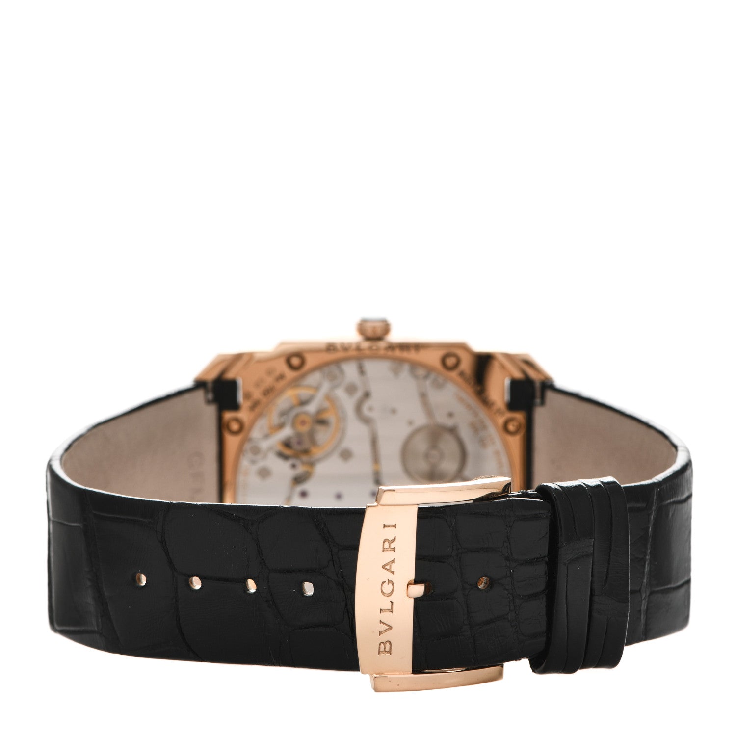 Bulgari 18K Rose Gold Alligator 40mm Octo Finissimo Extra Thin Manual Winding Watch Black 3 of 10