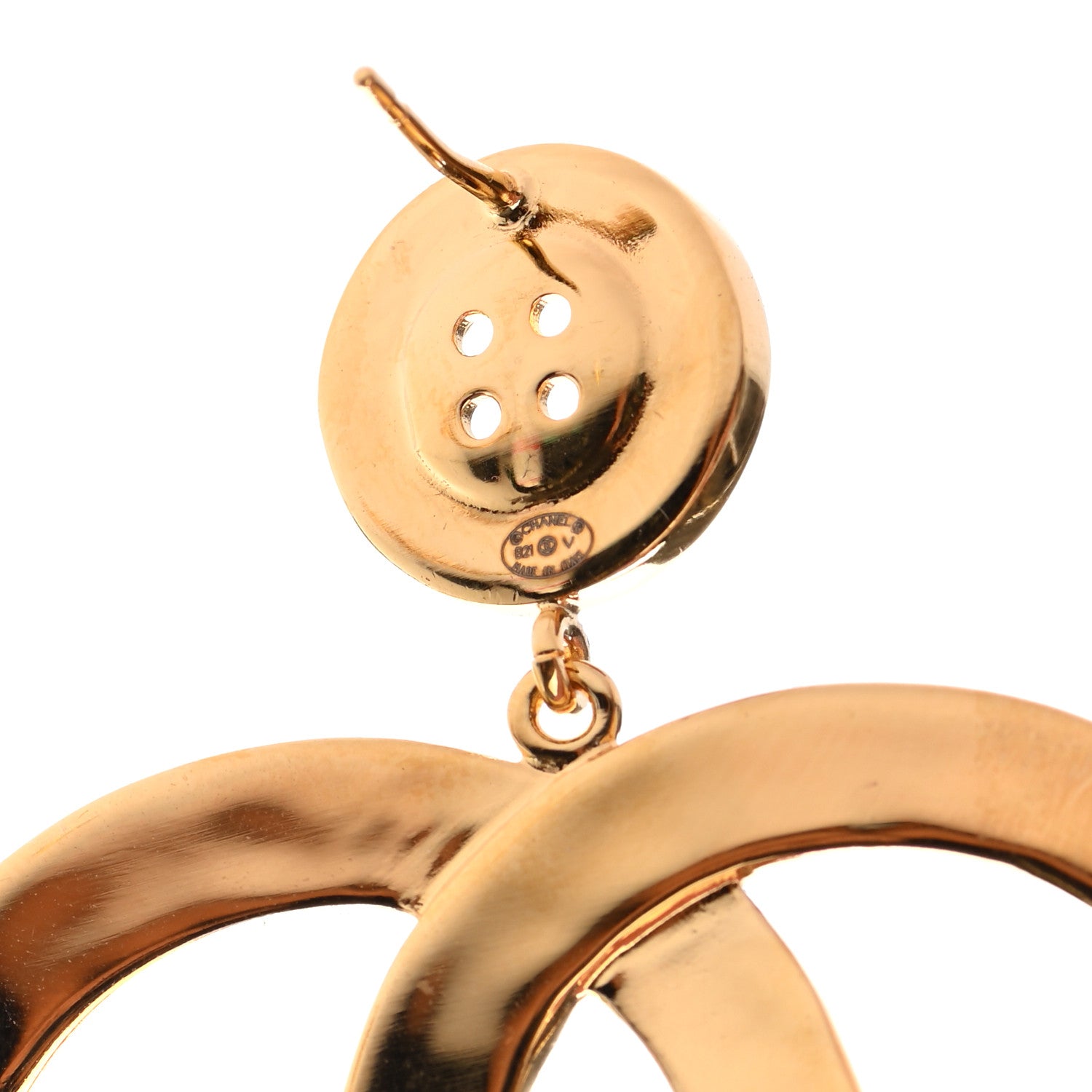Chanel Metal Large Paris Button Earrings Gold 4 of 4