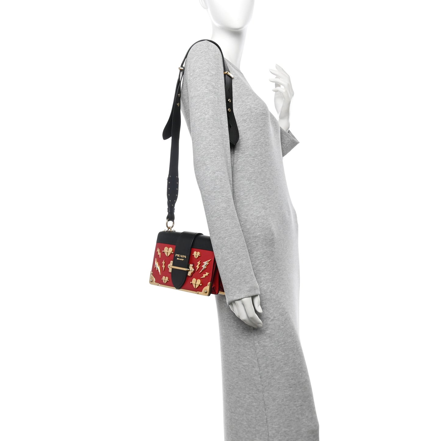 City Calfskin Saffiano Cahier Hearts Bag Fuoco Black