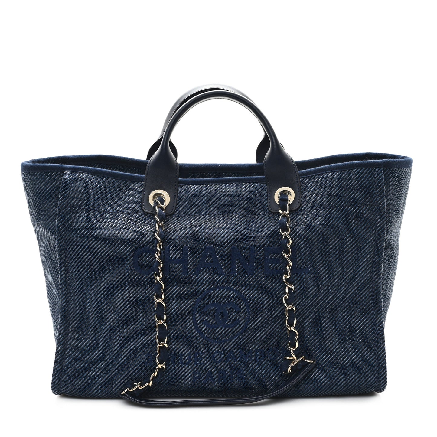 Mixed Fibers Calfskin Medium Deauville Tote Navy Blue