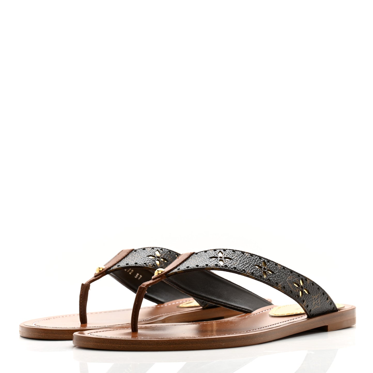 Monogram Sunny Flat Thong Sandals 37 Brown