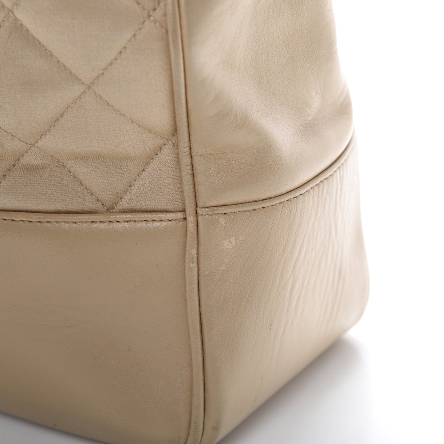 Satin Lambskin Quilted Shopping Tote Beige