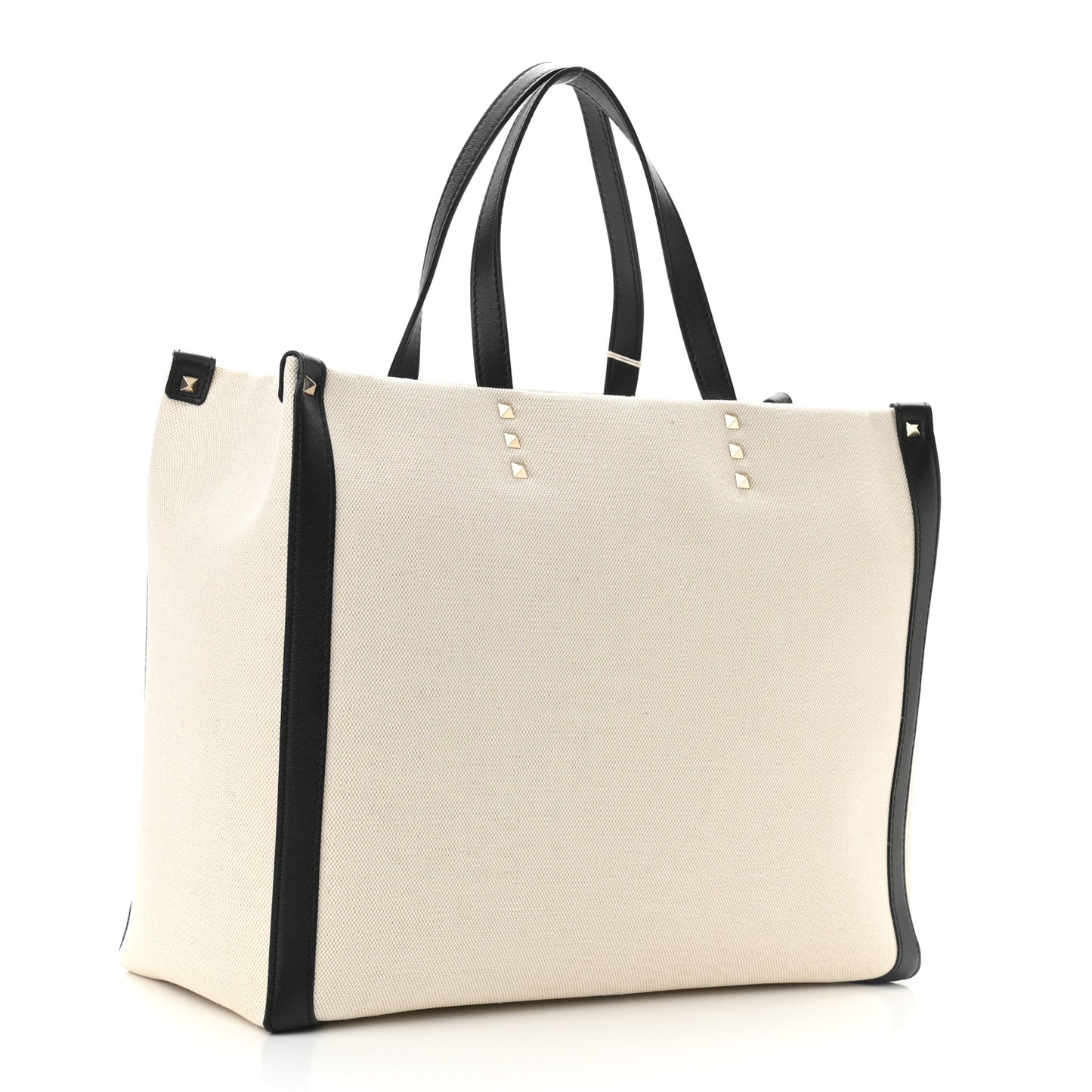 Canvas Calfskin VLTN Print Small Rockstud Tote Naturale Black