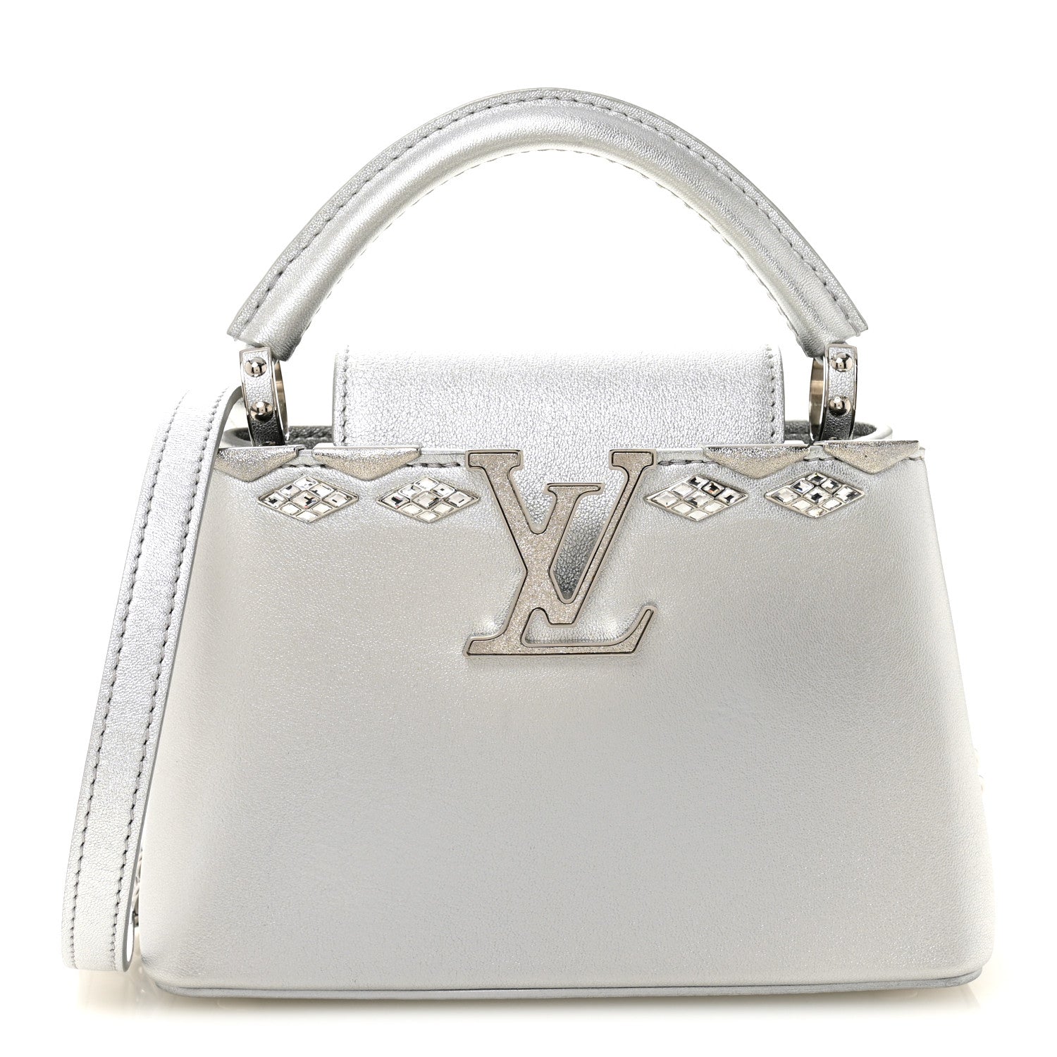 Louis Vuitton Lambskin Strass Mini Capucines Silver 1864974