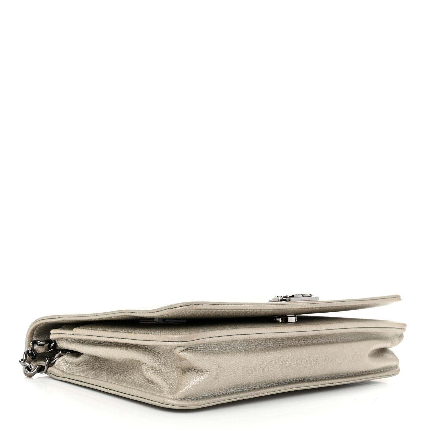 Metallic Caviar Quilted Boy Wallet On Chain WOC Silver