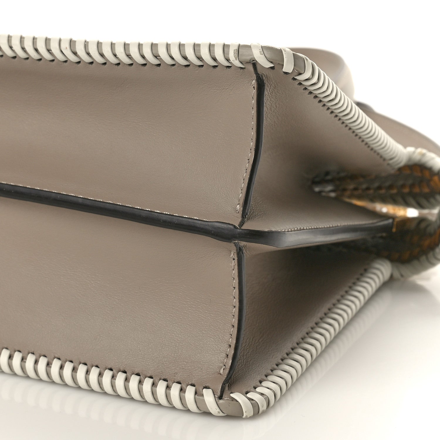 Fendi Vitello Grace Shiny Nappa Helix Woven Small Peekaboo I SEE U Satchel Tortora Miele Scuro White Rice 9 of 9