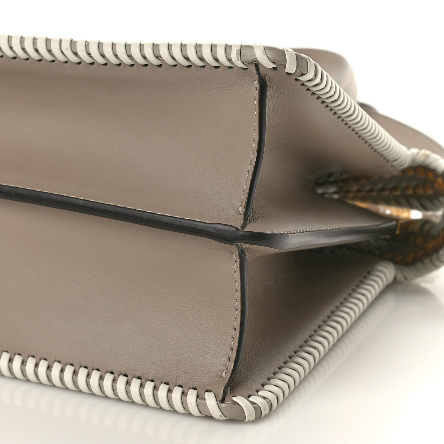 Vitello Grace Shiny Nappa Helix Woven Small Peekaboo I SEE U Satchel Tortora Miele Scuro White Rice