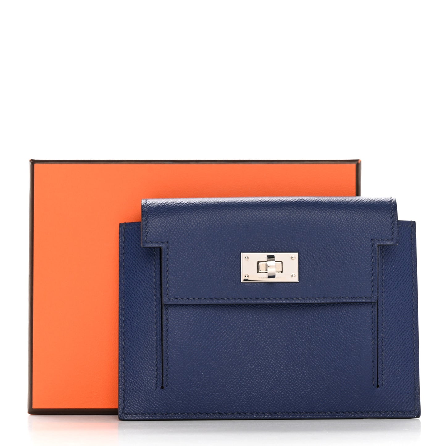 Madame Calfskin Kelly Pocket Compact Wallet Bleu Saphir