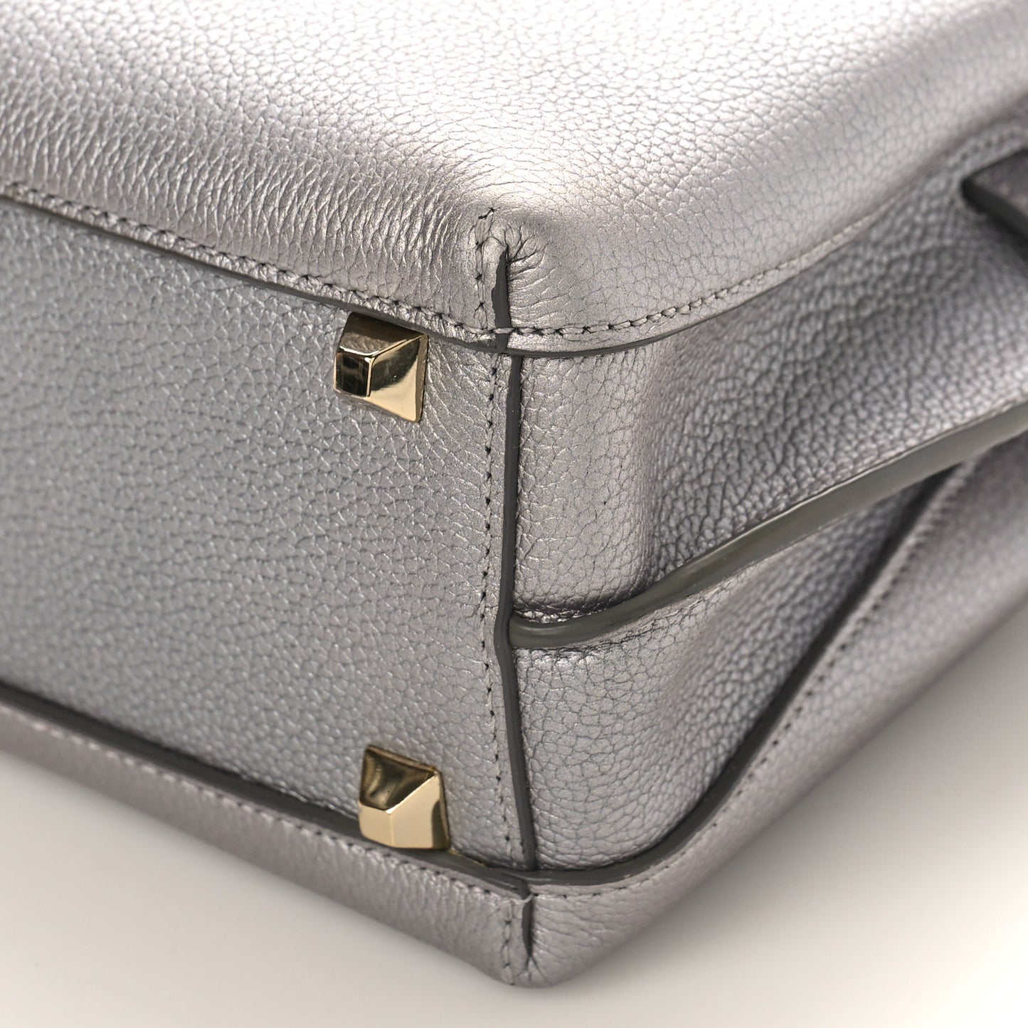 Metallic Grained Calfskin Mini Milla Tote Spike Silver