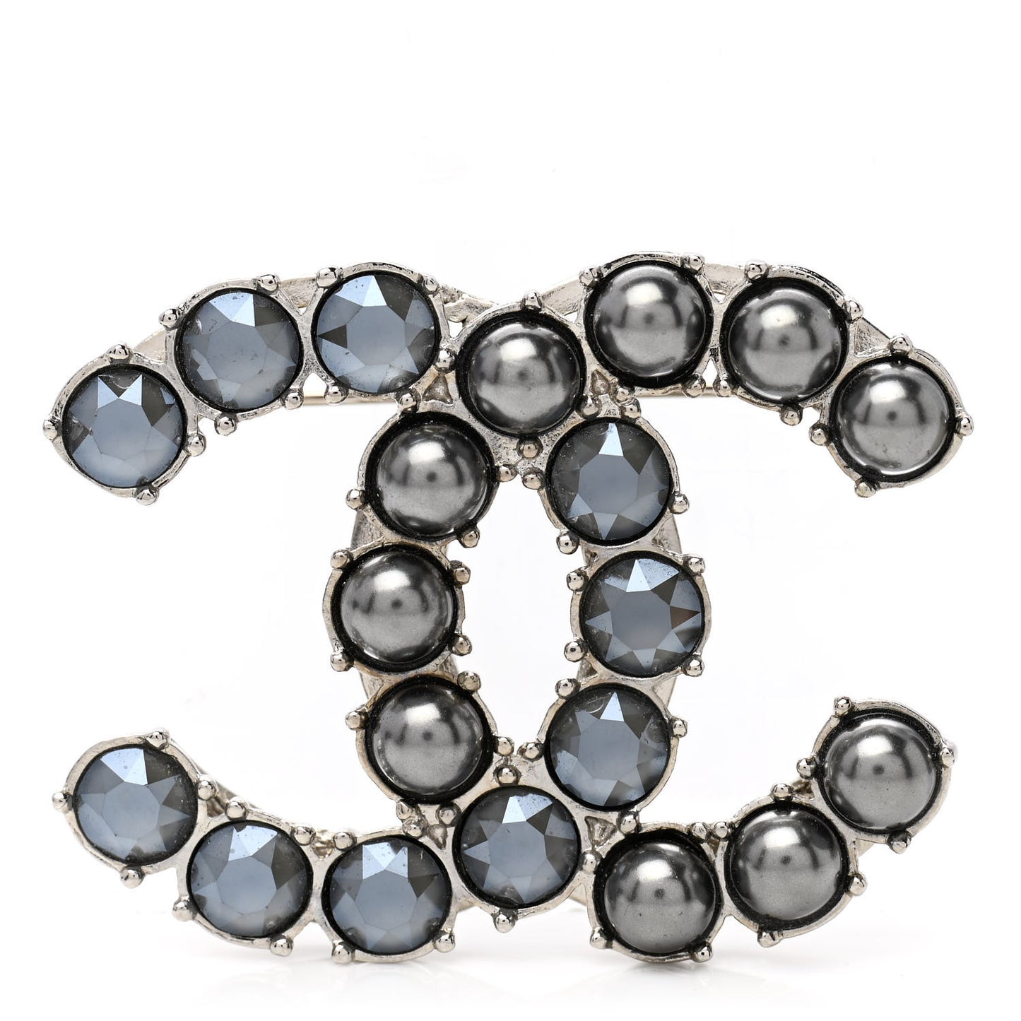 Crystal Pearl CC Dazzling Domino Brooch Black