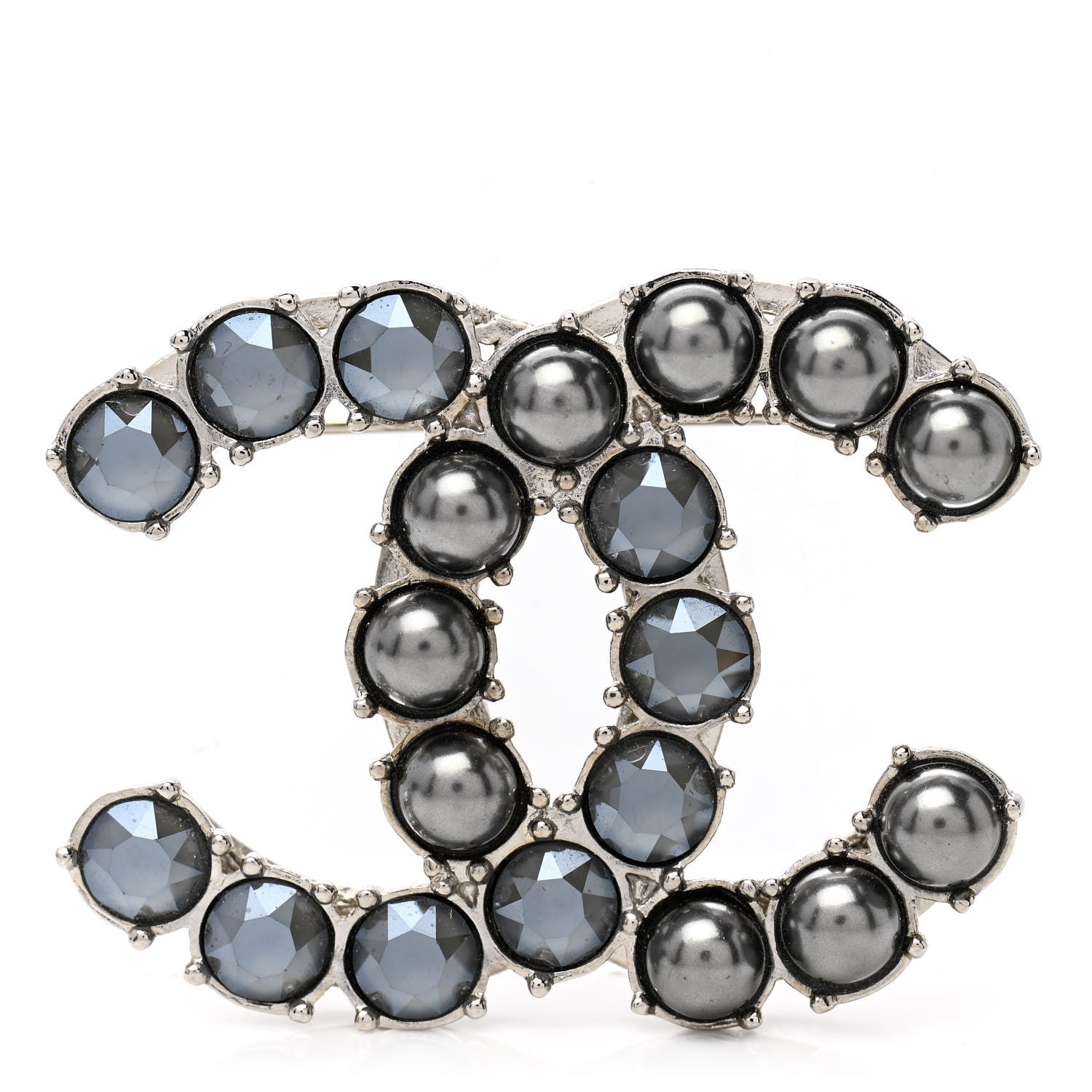 Chanel Crystal Pearl CC Dazzling Domino Brooch Black 1 of 4