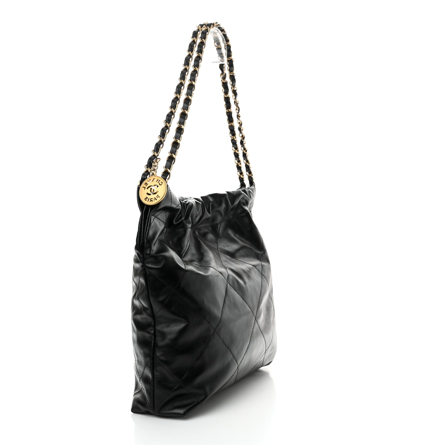 Shiny Calfskin Quilted Small Chanel 22 Black