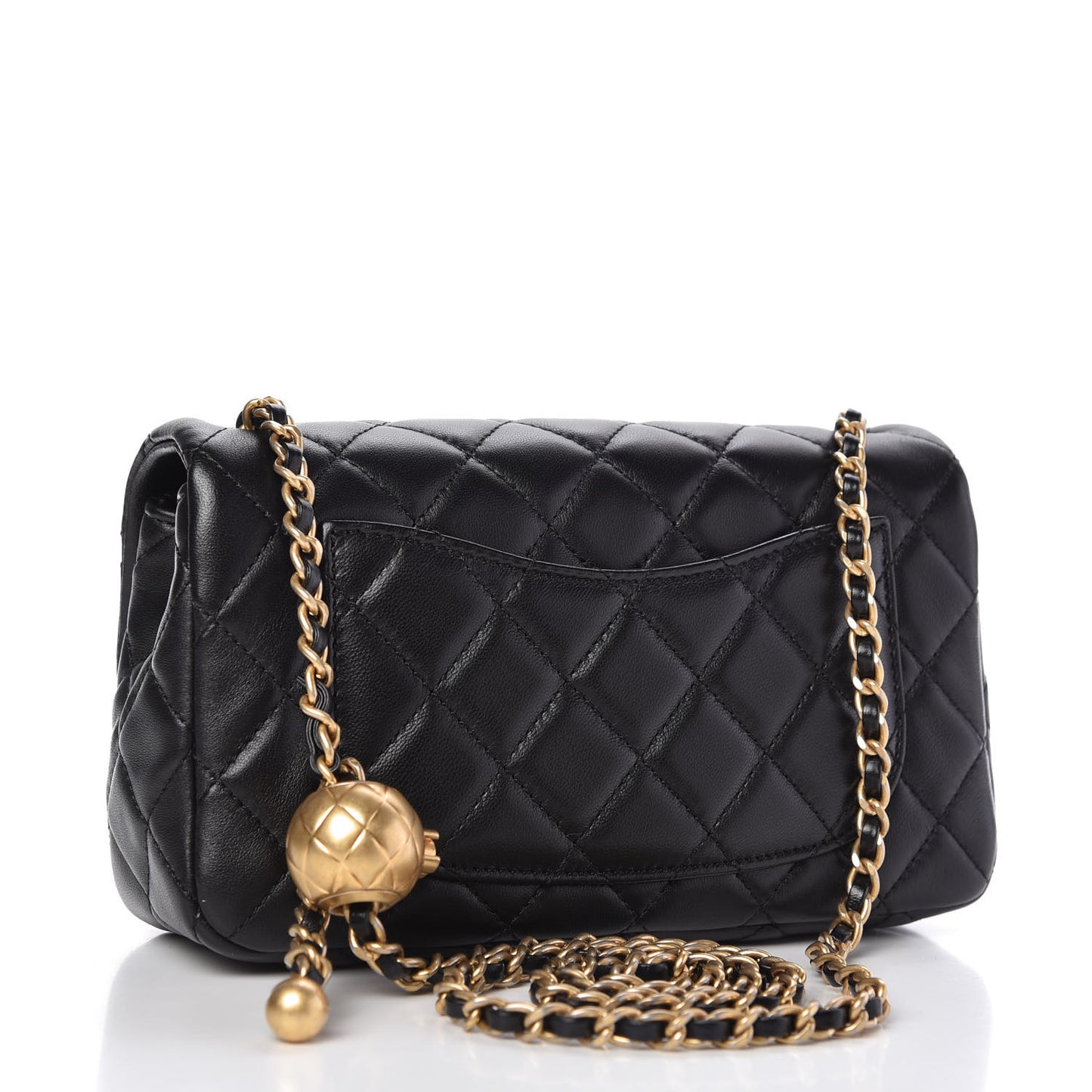 Lambskin Quilted Mini Rectangular Pearl Crush Flap Black