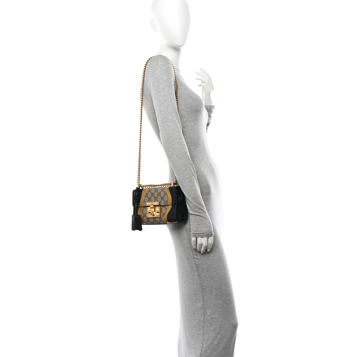 Calfskin GG Supreme Monogram Small Padlock Shoulder Bag Black Gold