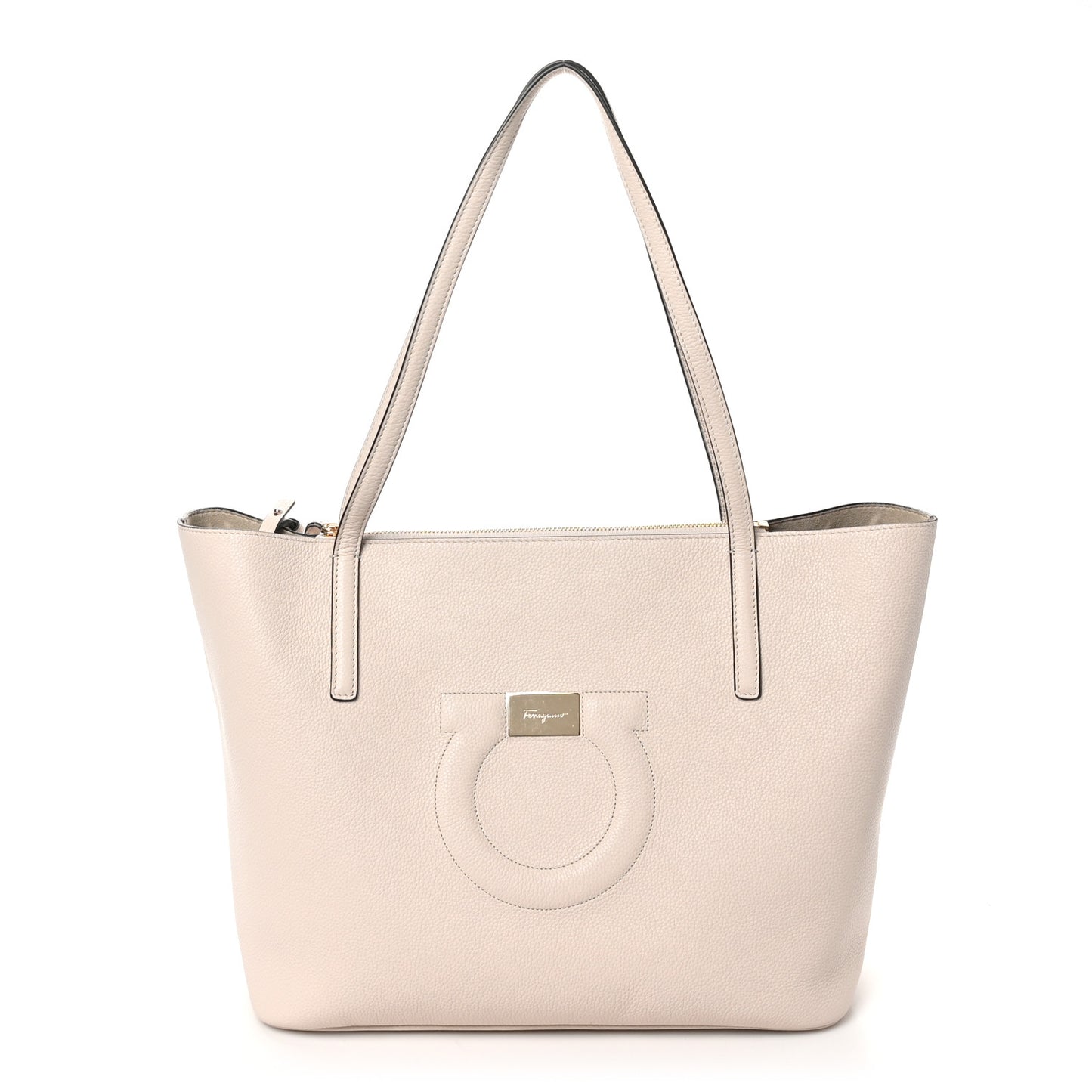 Grainy Calfskin Medium Gancini Tote Bone