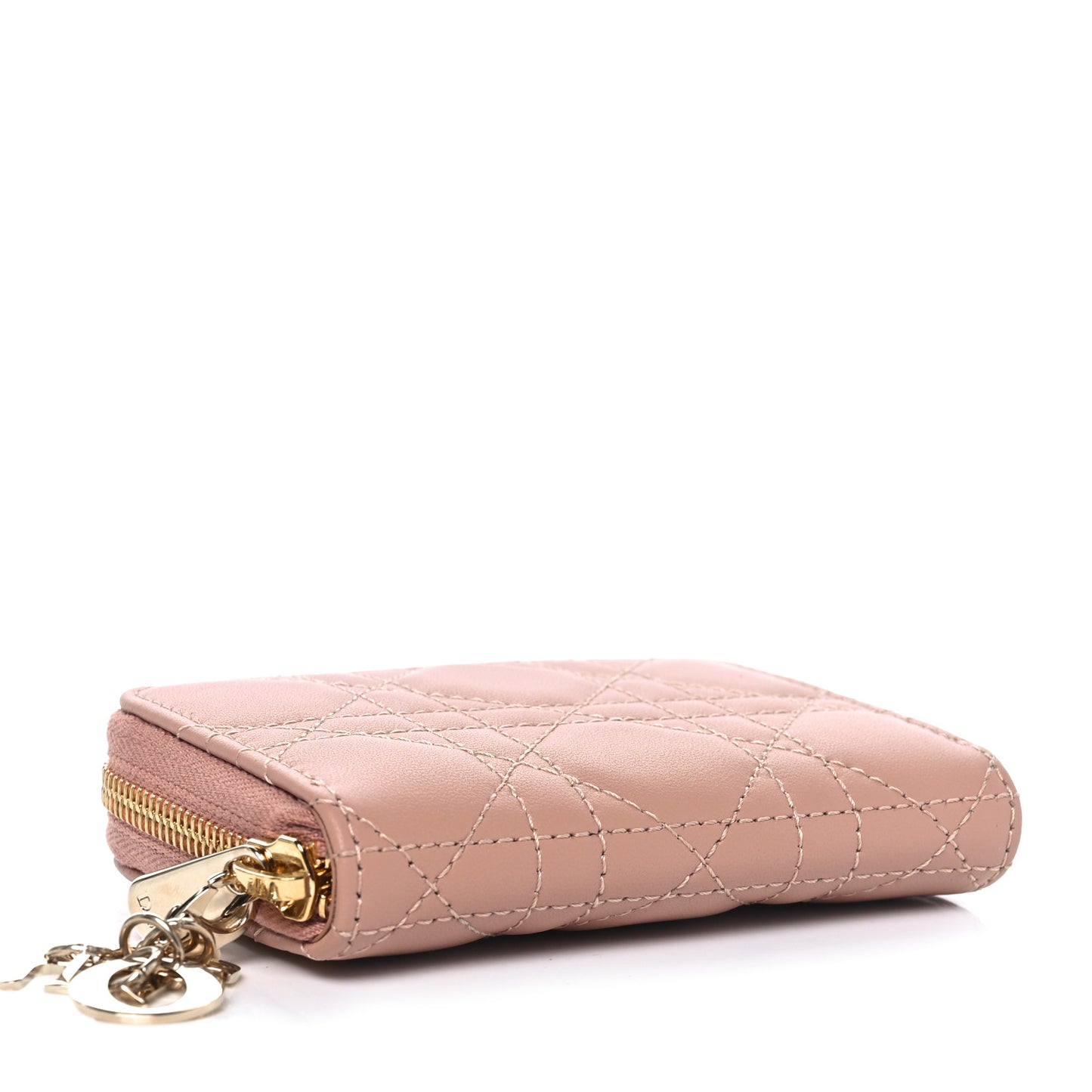 Lambskin Cannage Small Lady Dior Voyageur Coin Purse Rose Des Vents