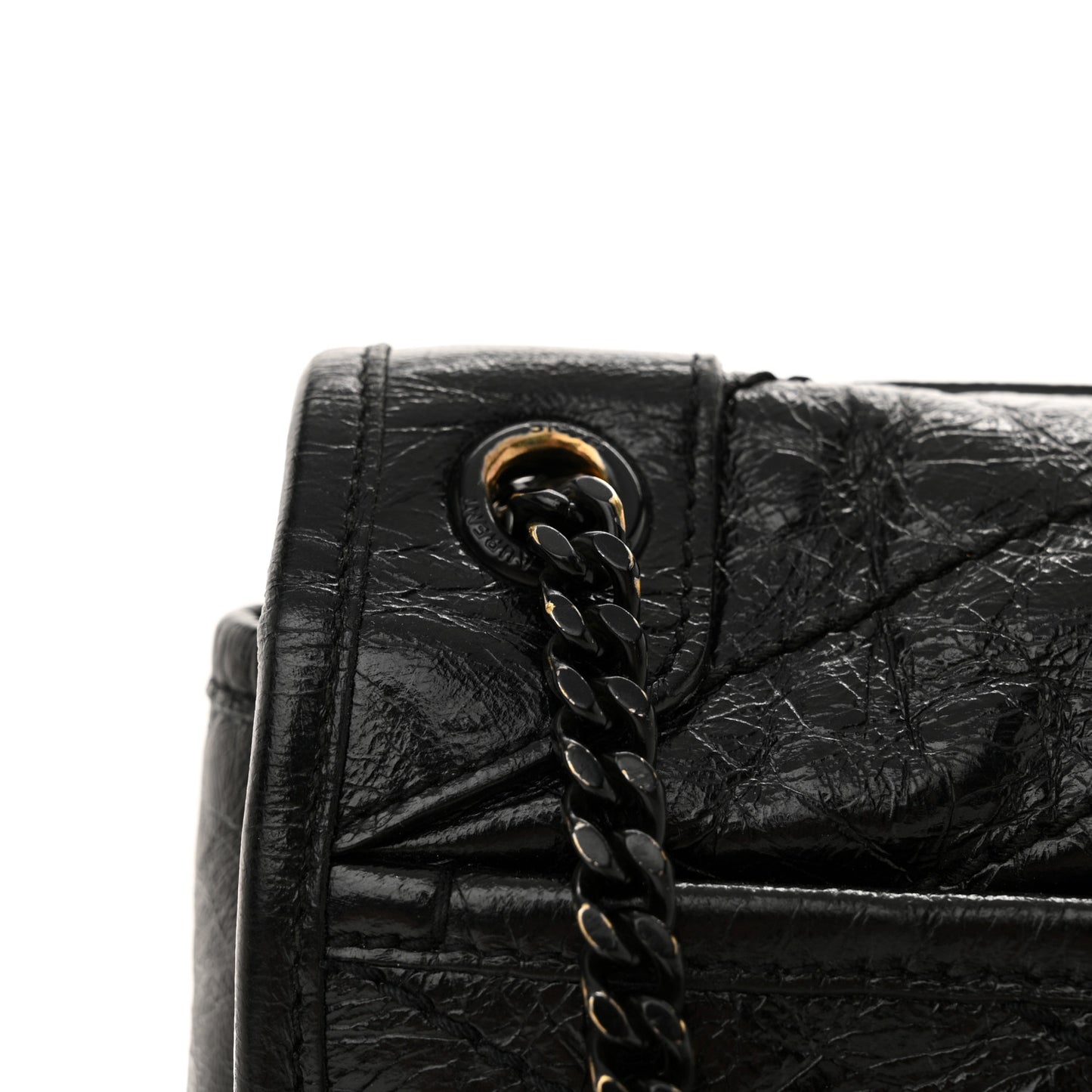 Crinkled Calfskin Matelasse Monogram Baby Niki Chain Satchel Black