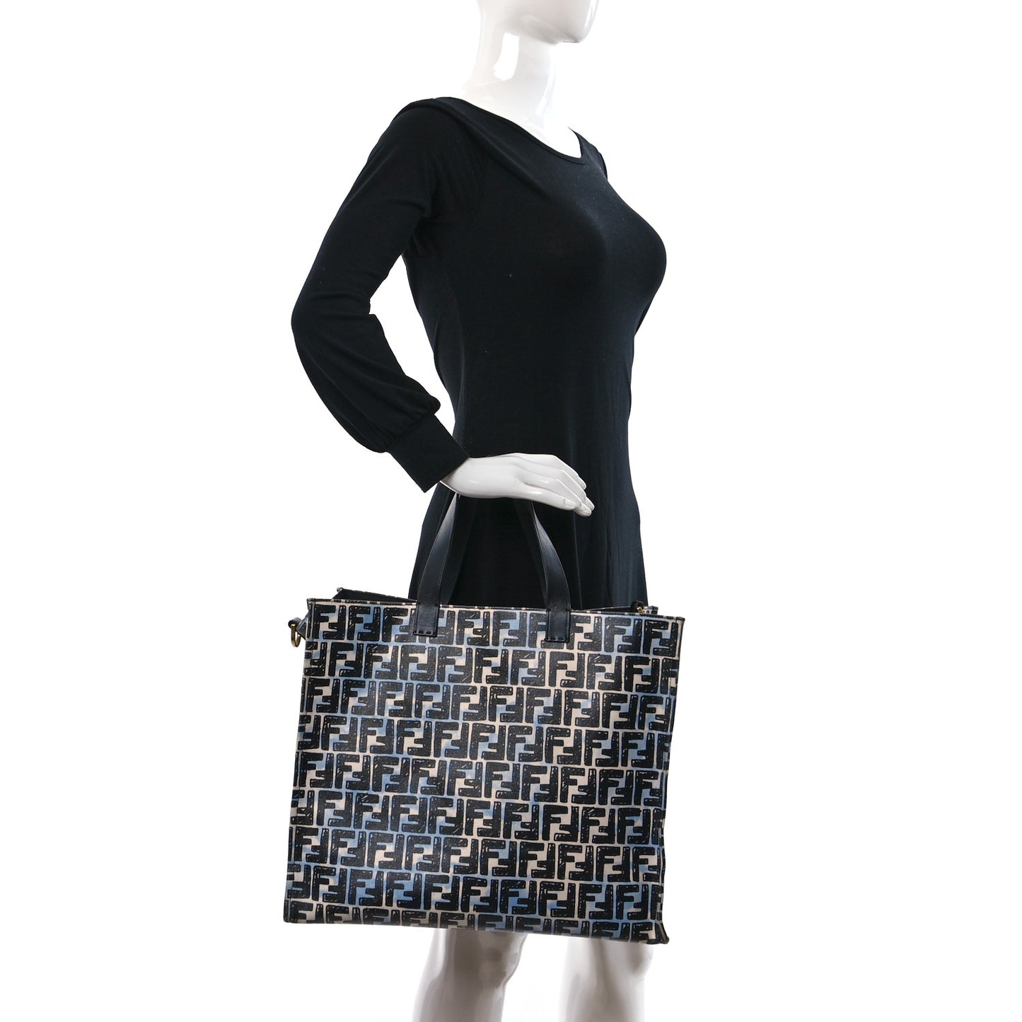 X JOSHUA VIDES Coated Canvas FF Cloudy Shopping Tote White Celeste Black