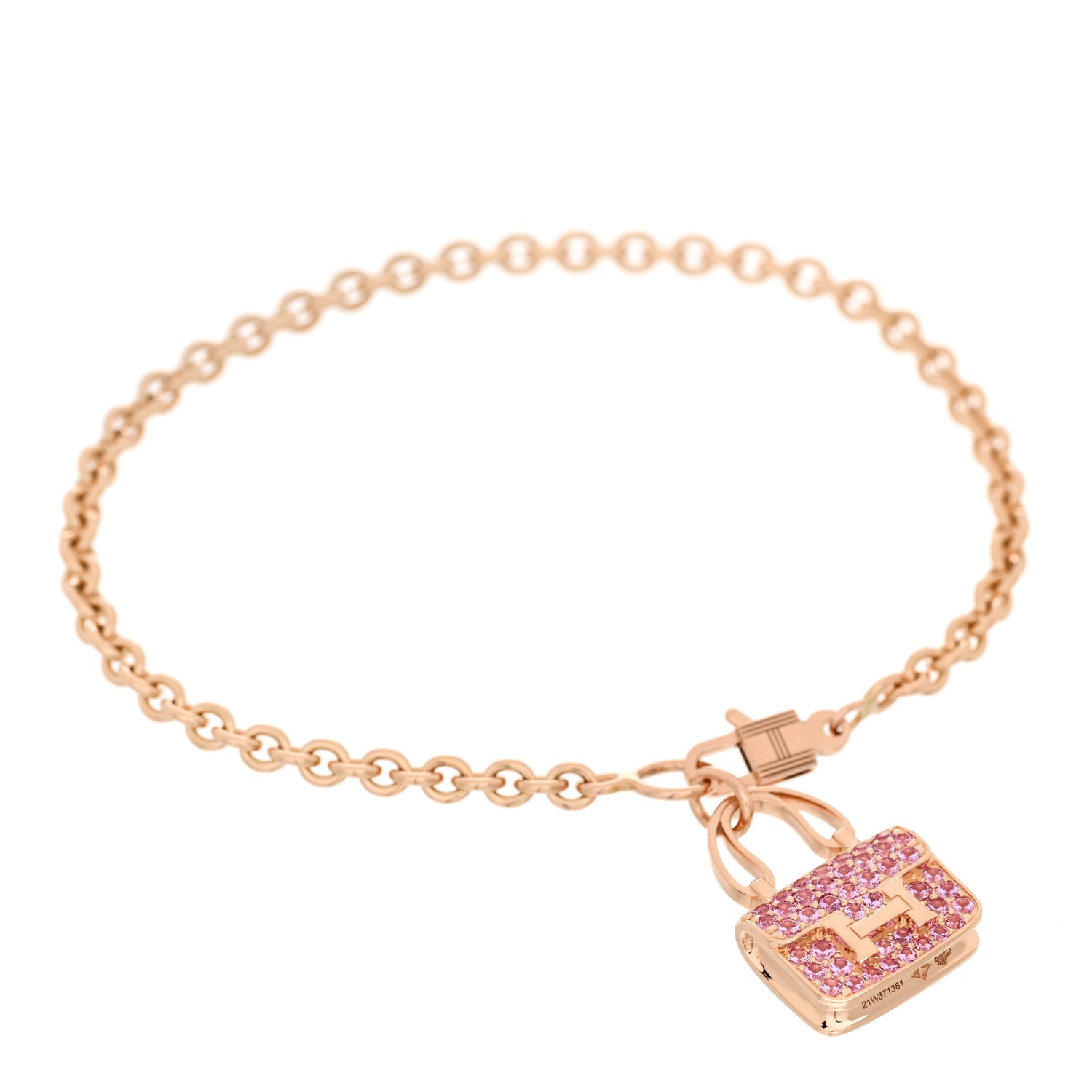 Hermes 18K Rose Gold Pink Sapphire Constance Amulettes Bracelet ST