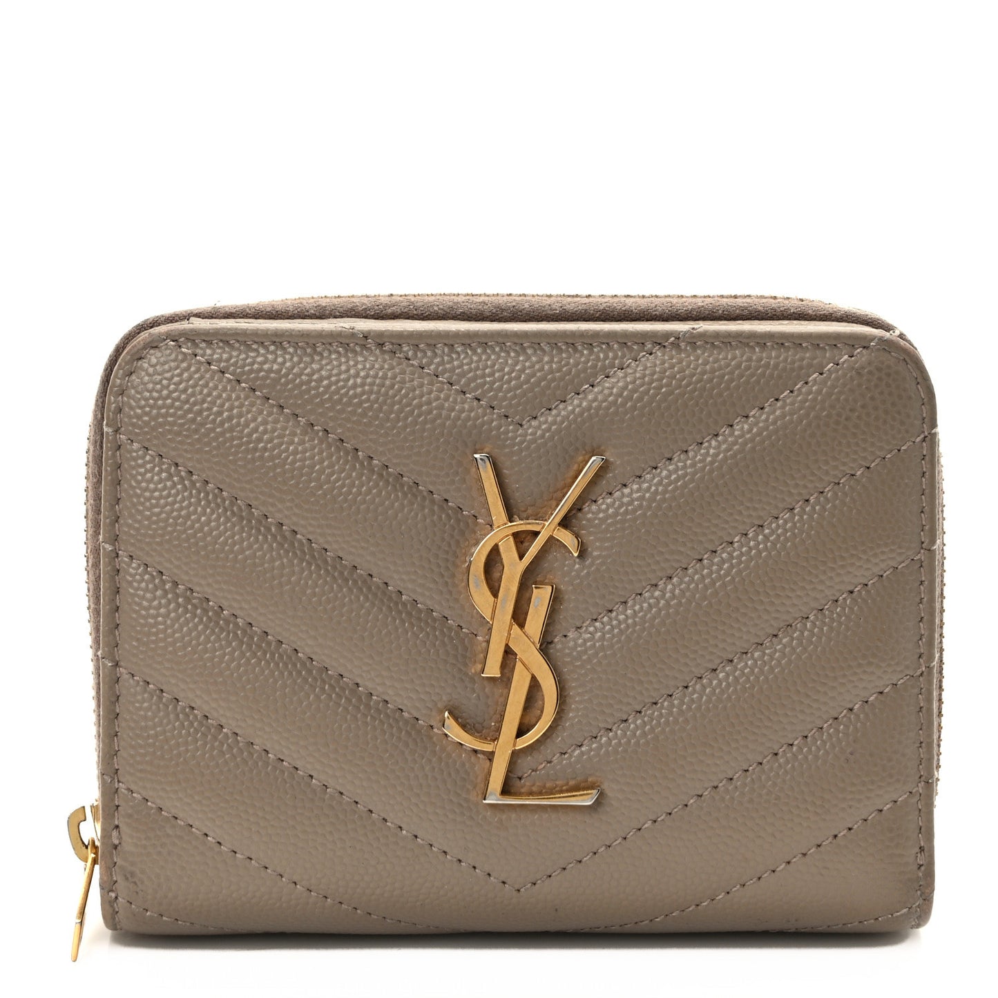 Grain De Poudre Matelasse Chevron Monogram Compact Zip Around Wallet Dark Latte