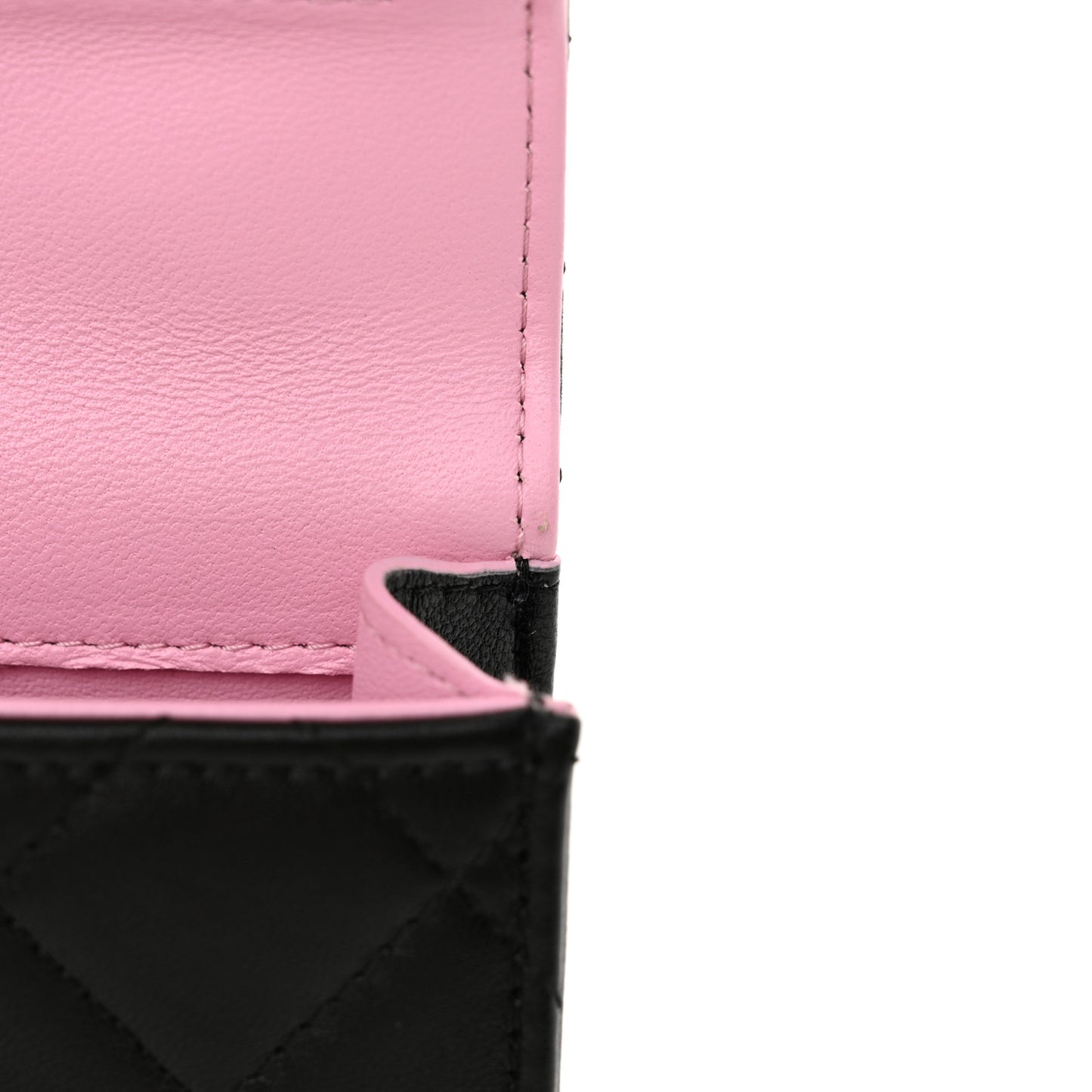 Lambskin Quilted Bi-Color Top Handle Clutch With Chain Black Pink