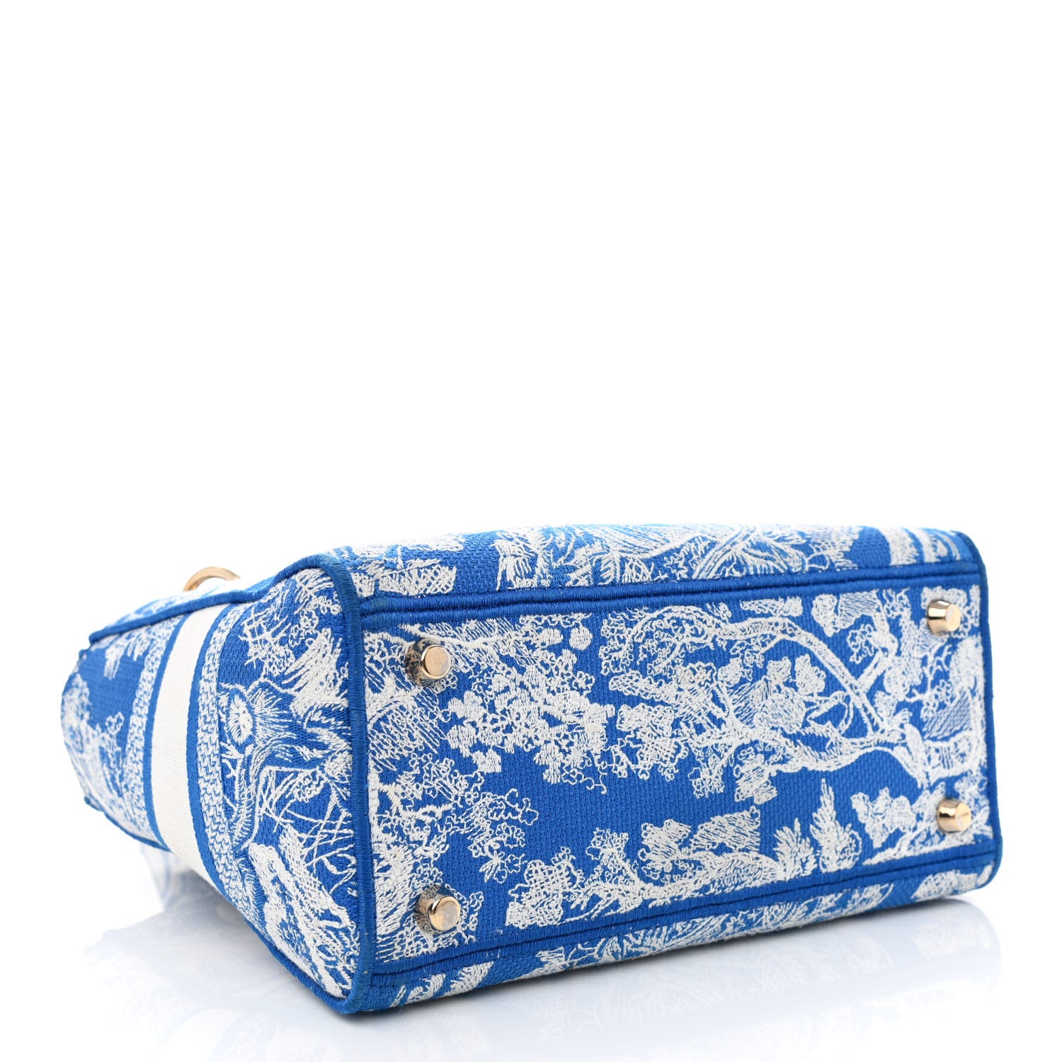 Christian Dior Canvas Toile De Jouy Reverse Embroidered Medium Lady D-Lite Fluorescent Blue 4 of 10