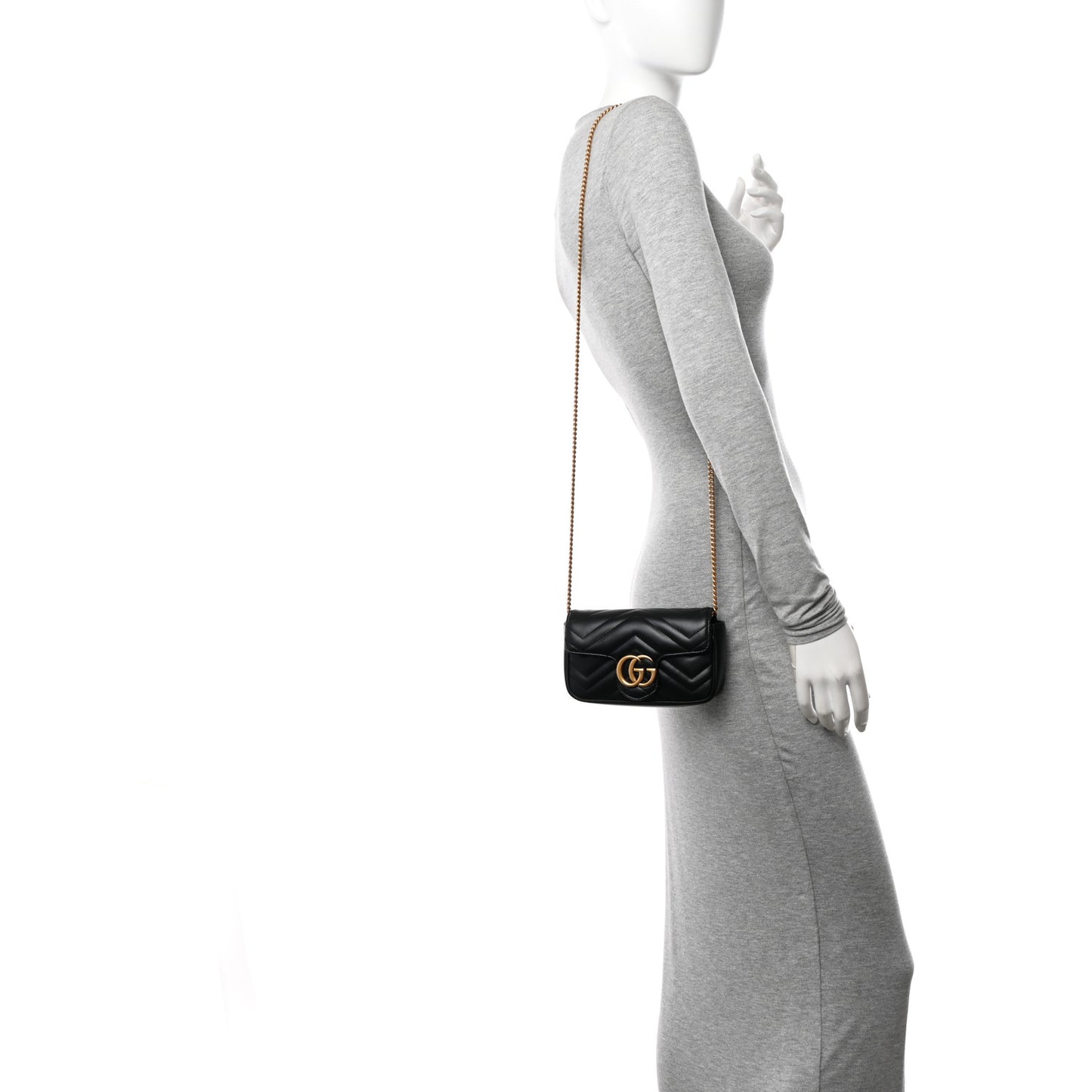 Calfskin Matelasse Super Mini GG Marmont Shoulder Bag Black