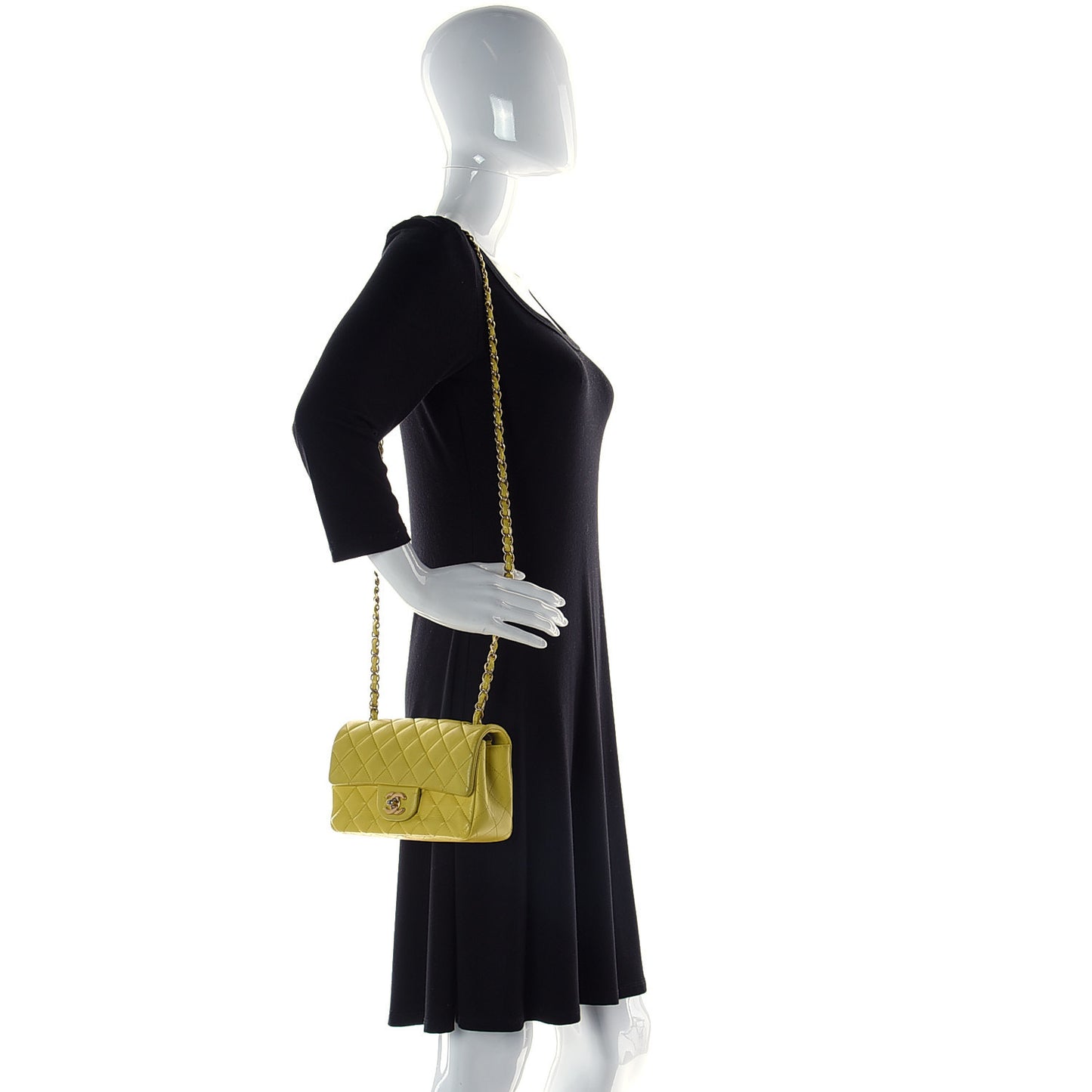 Lambskin Quilted Mini Rectangular Flap Light Yellow