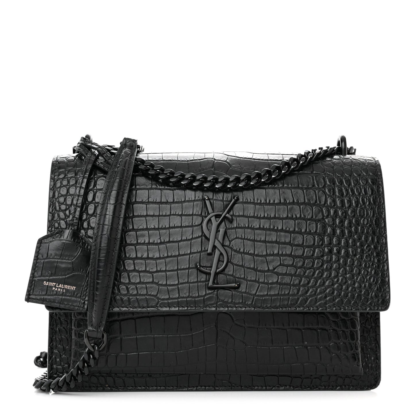 Calfskin Crocodile Embossed Medium Monochrome Monogram Sunset Black