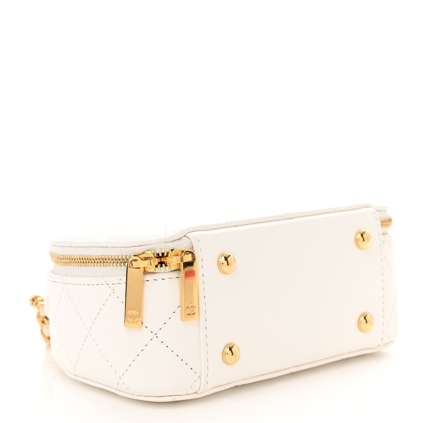 Lambskin Quilted Small Chic Riviera Top Handle Vanity Case White