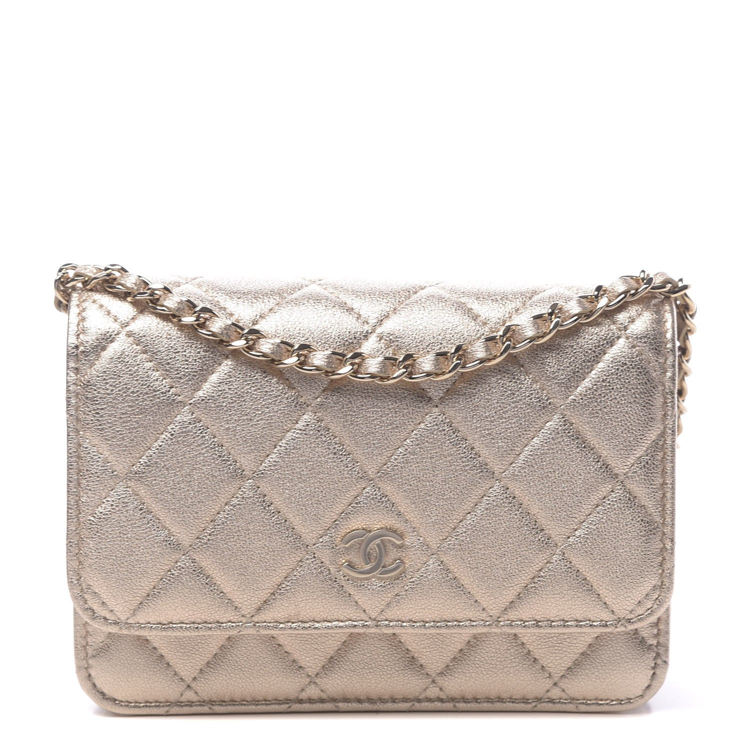 Chanel Metallic Lambskin Quilted Mini Wallet On Chain WOC Gold 1 of 12