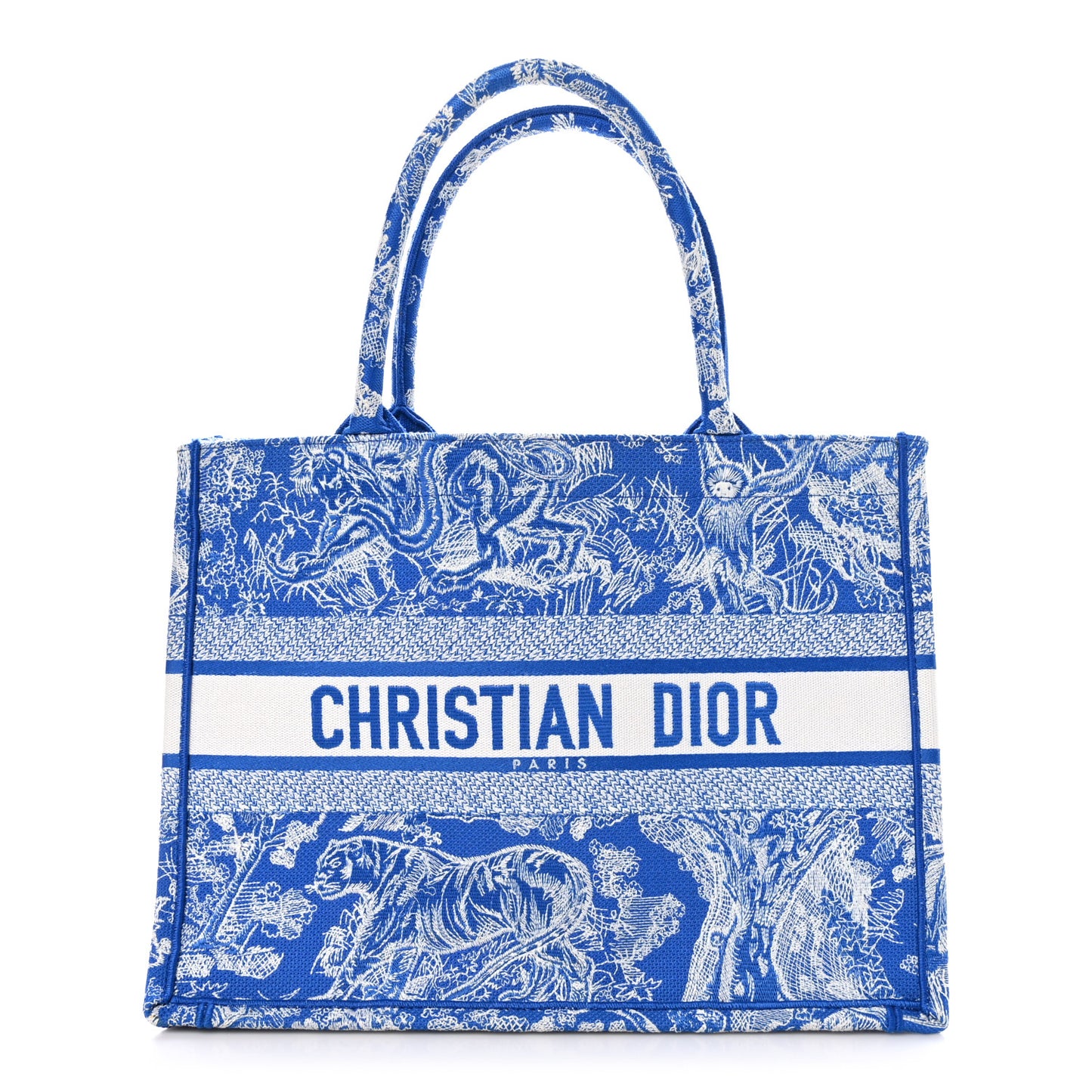 Canvas Embroidered Medium Dioriviera Toile De Jouy Book Tote Fluorescent Blue