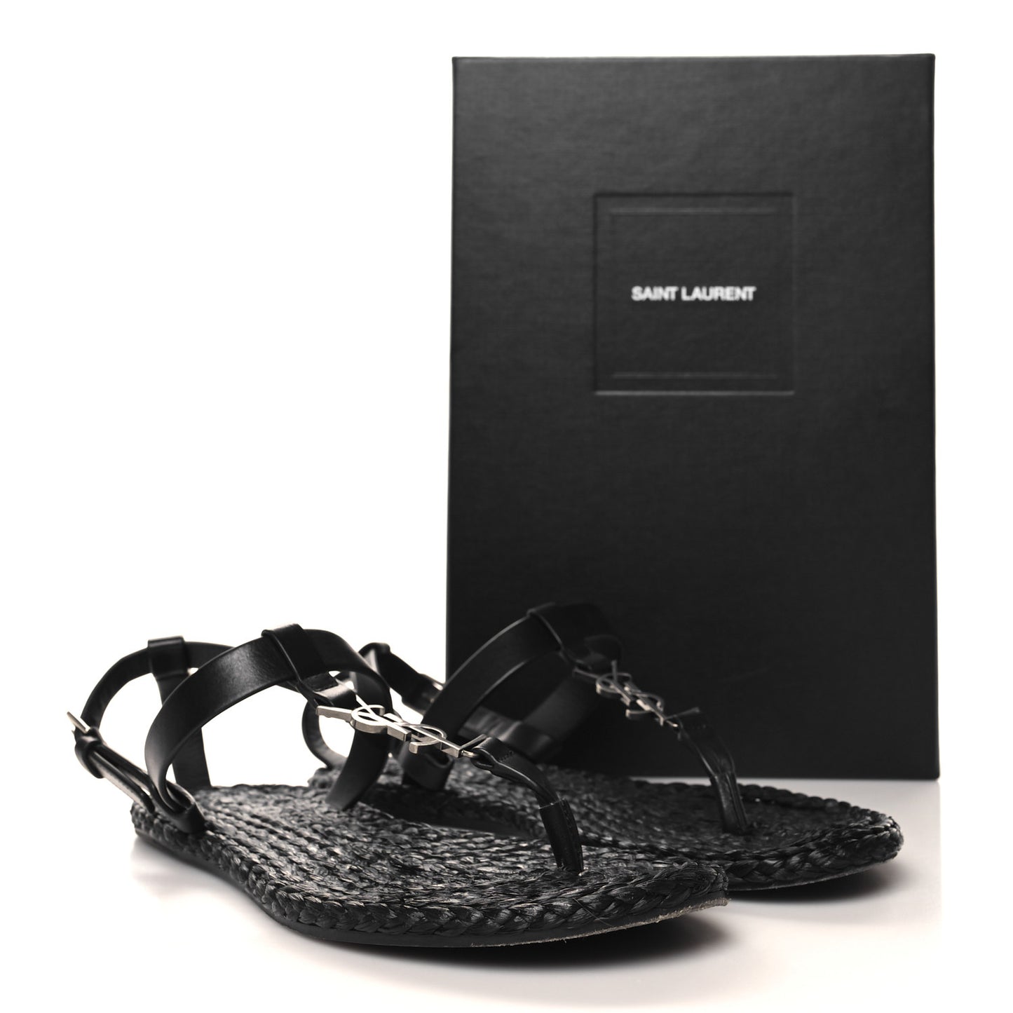 Calfskin Raffia Cassandra Monogram Sandals 37 Black