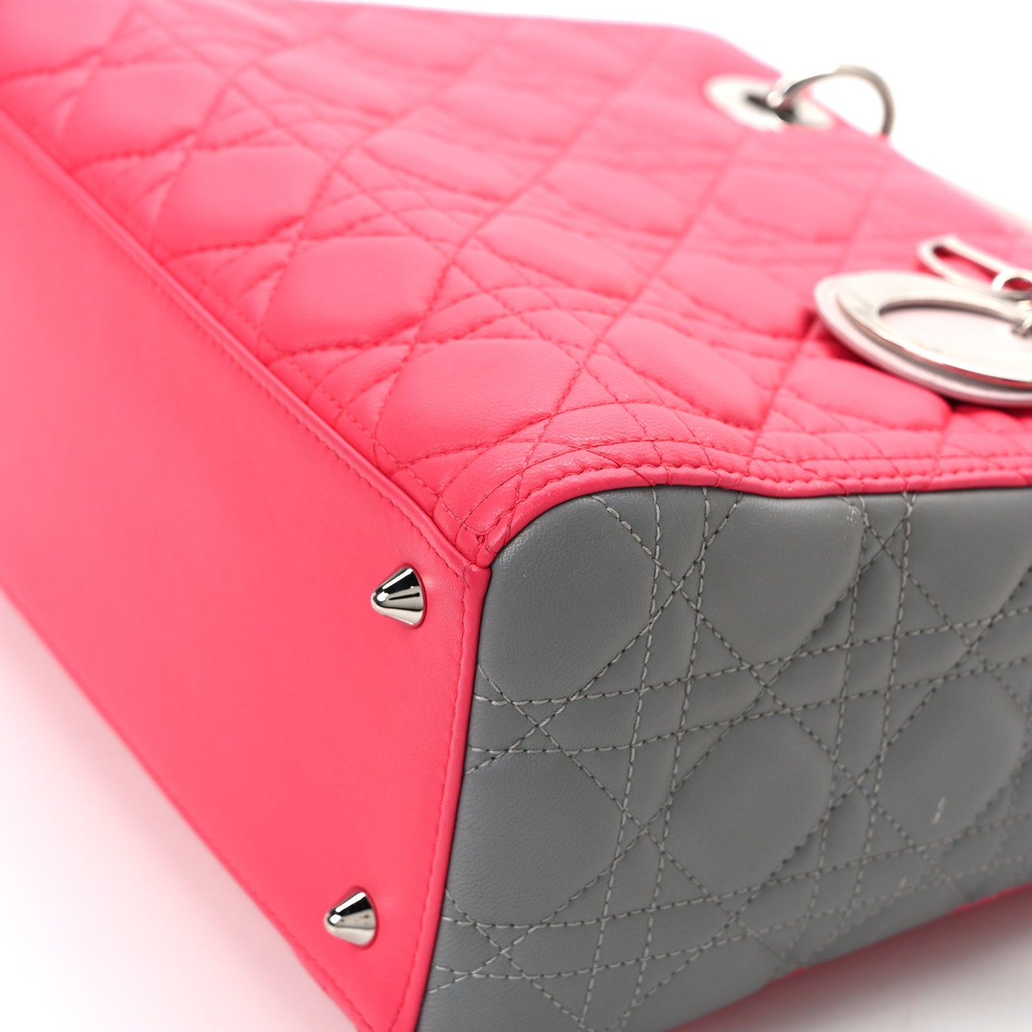 Lambskin Cannage Medium Tri-Color Lady Dior Fuchsia