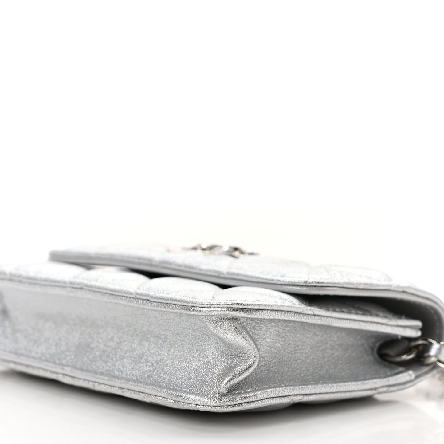 Metallic Goatskin Quilted Star Flap Waist Belt Bag Silver