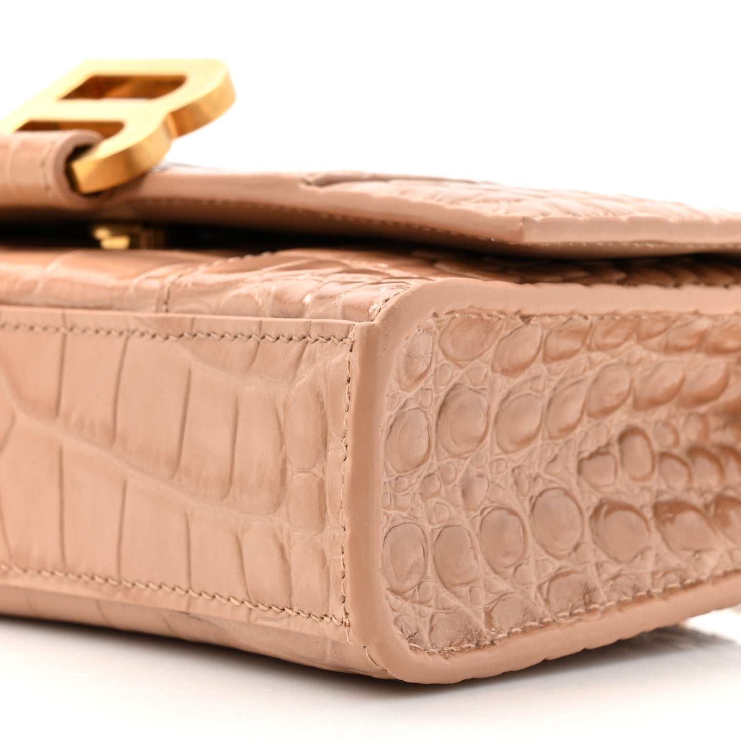 Shiny Calfskin Crocodile Embossed Hourglass Chain Bag Nude Beige