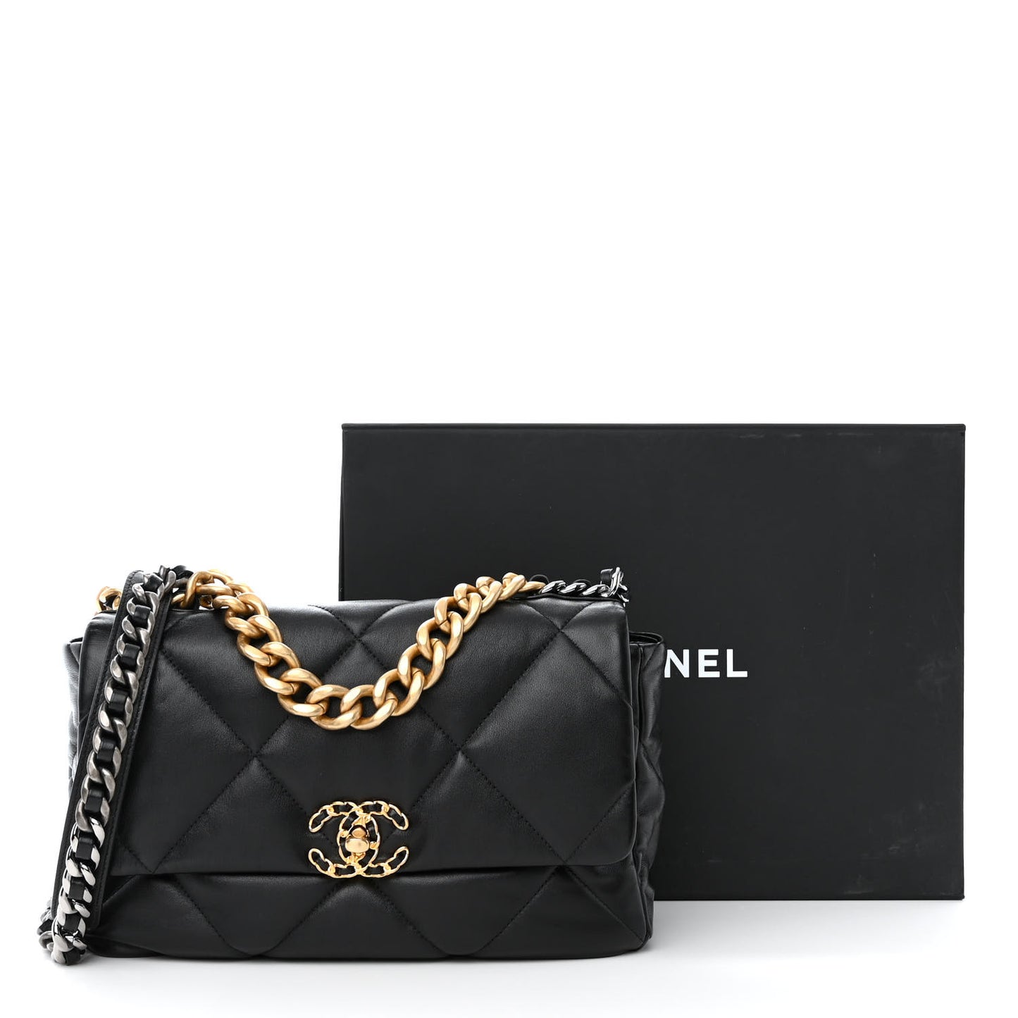 Lambskin Quilted Large Chanel 19 Flap Black