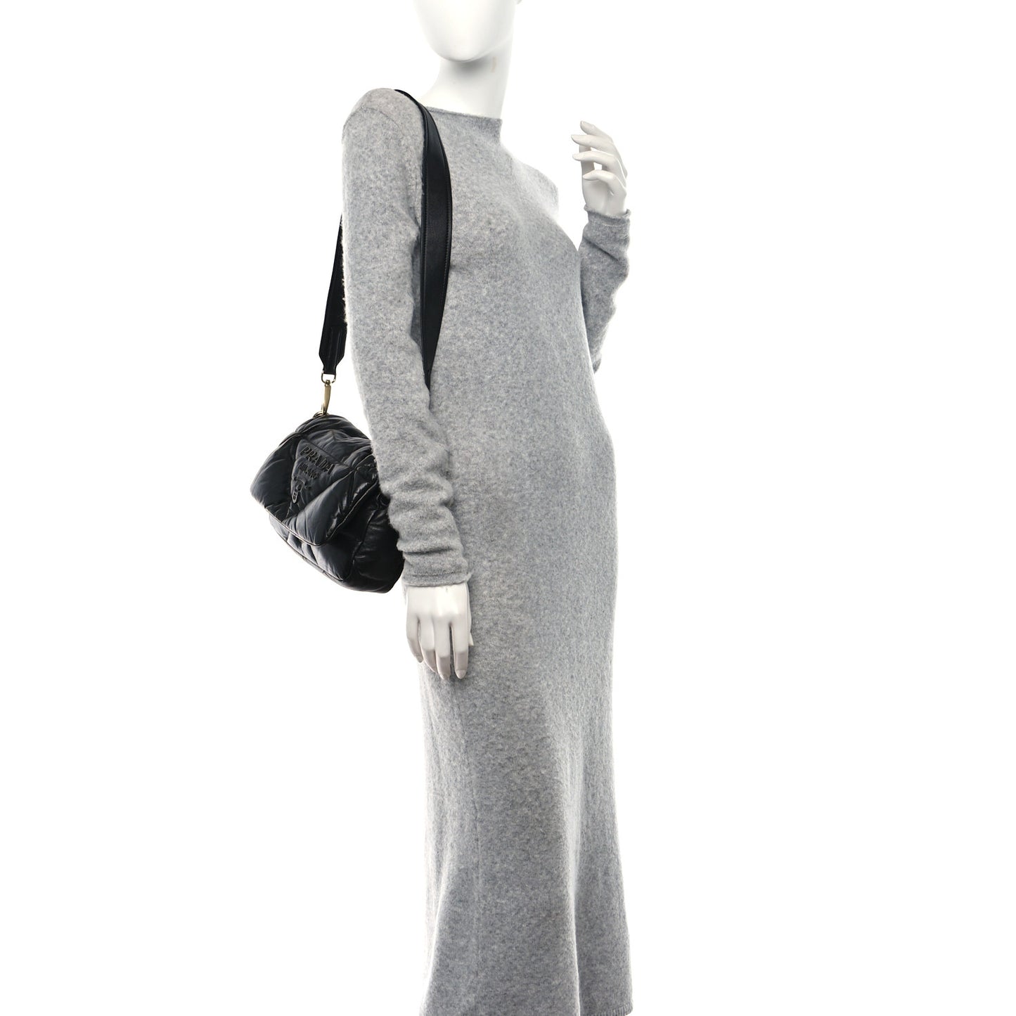 Nappa Soft Padded Logo Embossed Triangle Quilted Small Shoulder Bag Black