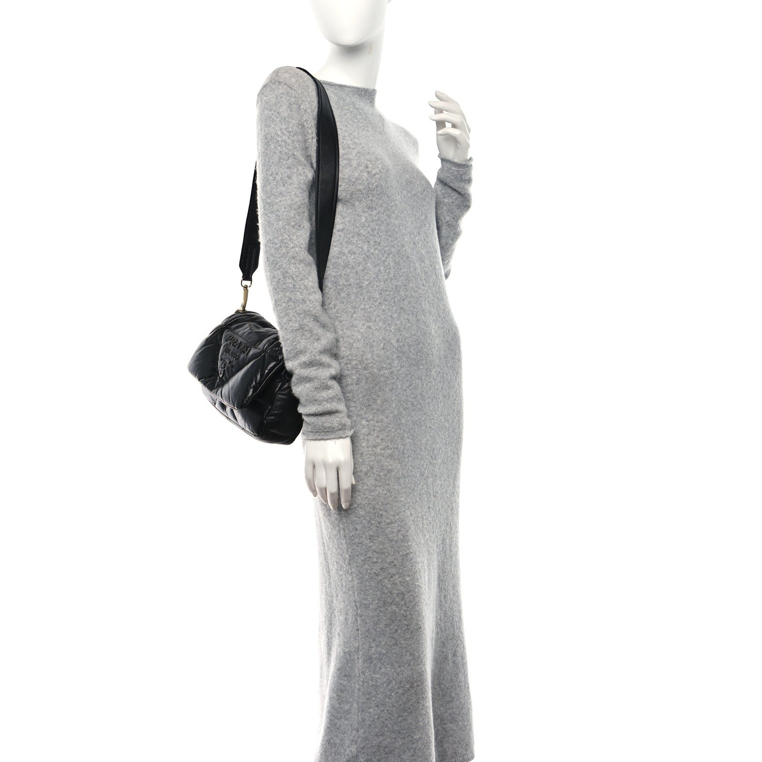 Prada Nappa Soft Padded Logo Embossed Triangle Quilted Small Shoulder Bag Black 2 of 10