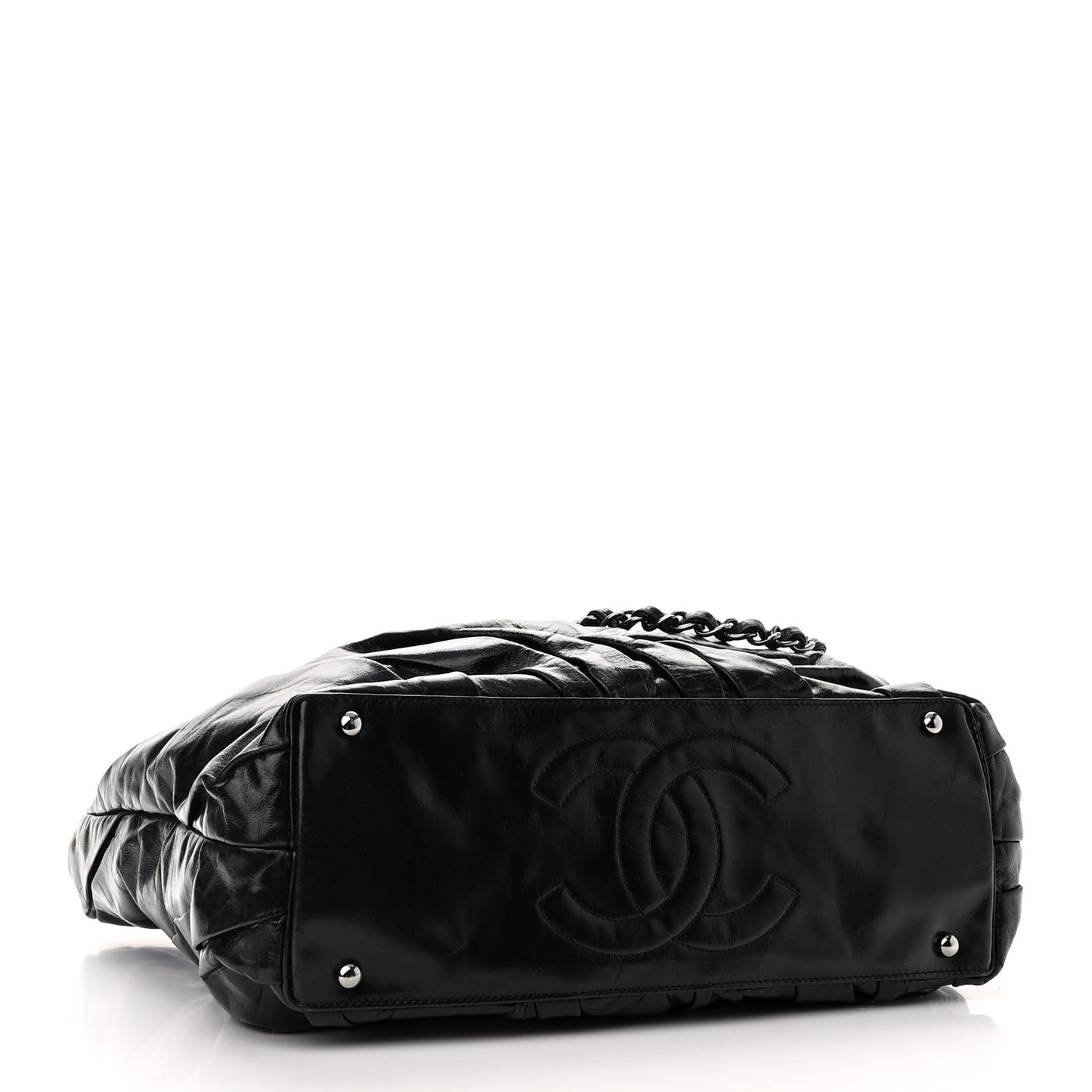 Glazed Calfskin Large Twisted Tote Black