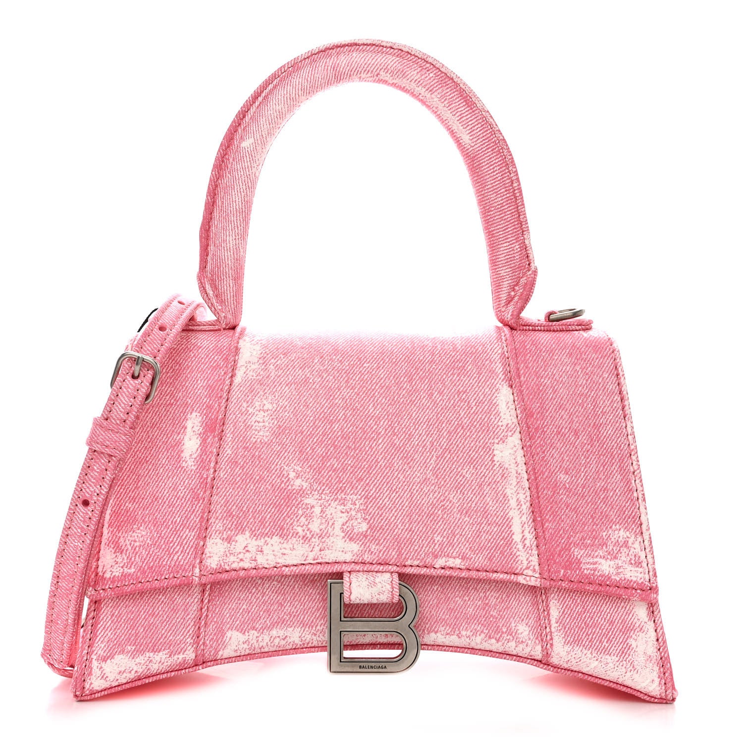Balenciaga Nappa Denim Printed Small Hourglass Top Handle Bag Denim Pink 1 of 11