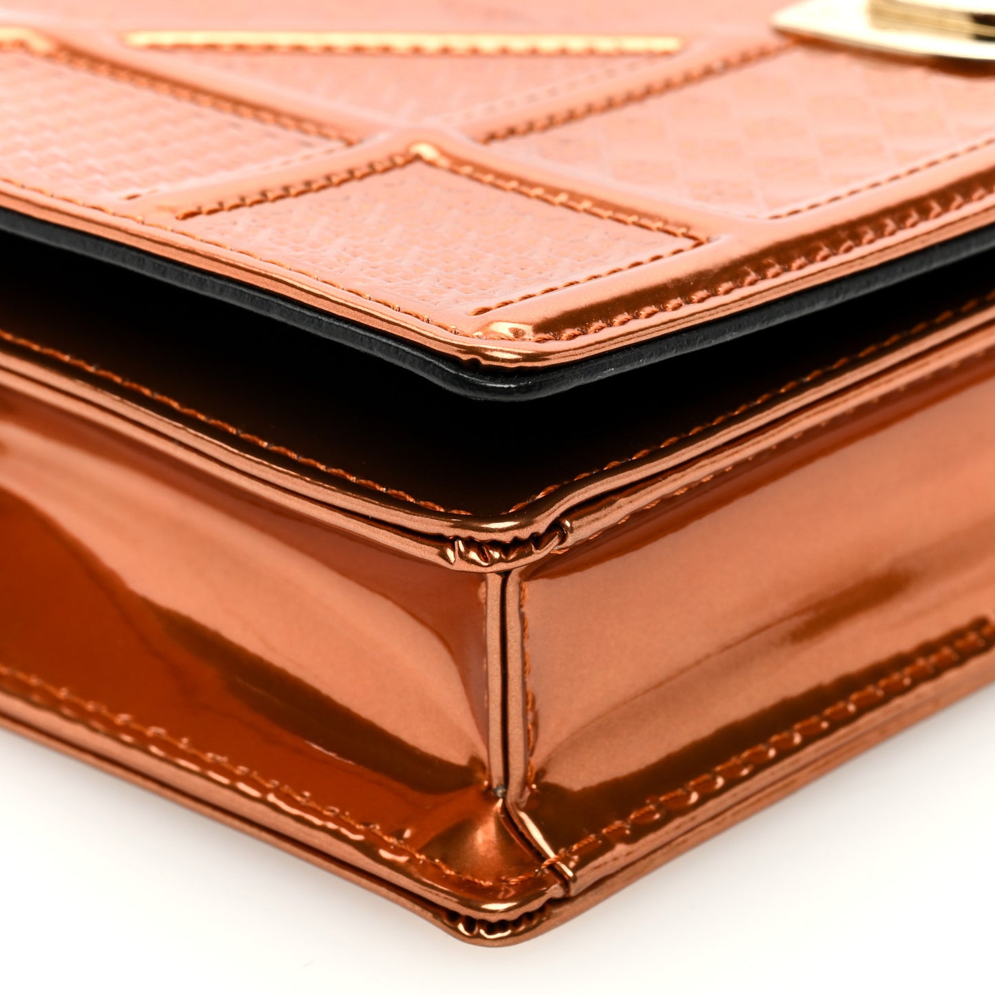 Metallic Patent Micro-Cannage Diorama Wallet on Chain Pouch Orange