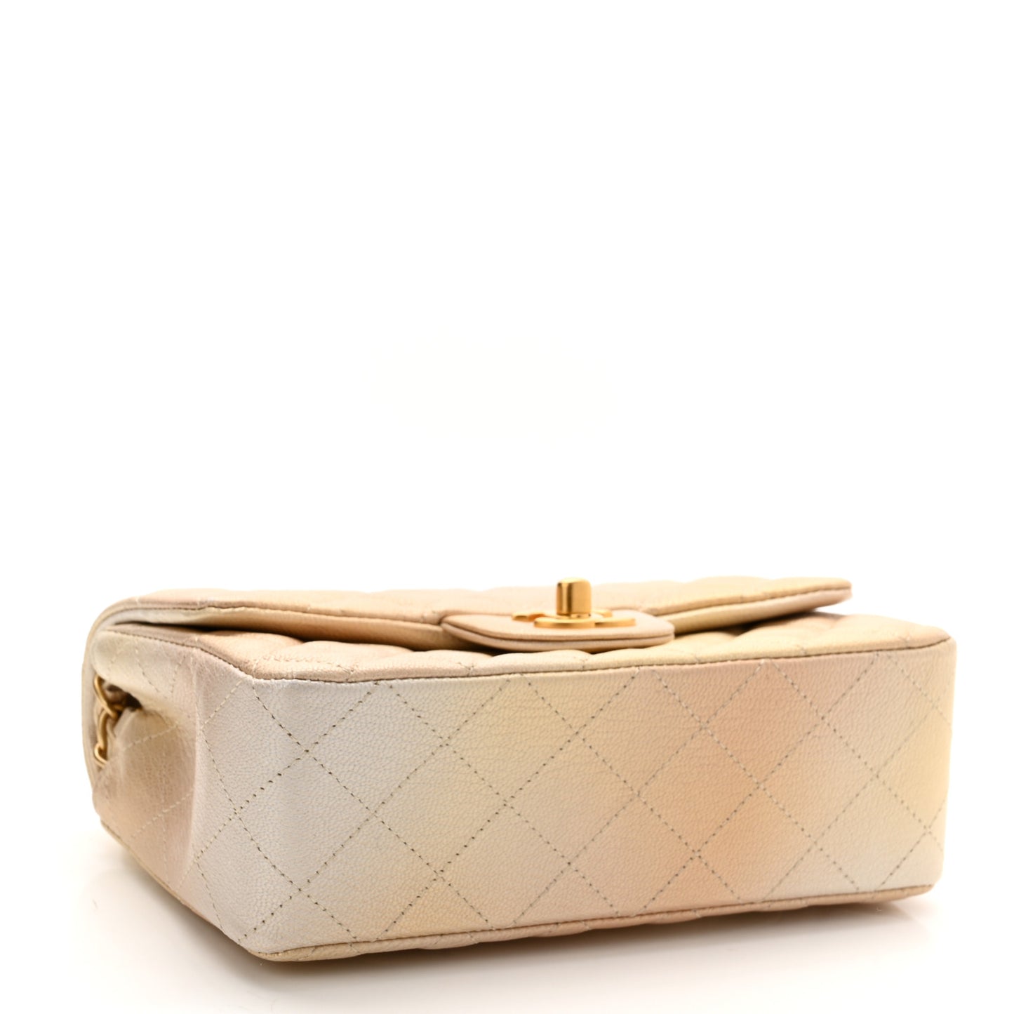 Metallic Goatskin Quilted Mini Rectangular Flap Gold