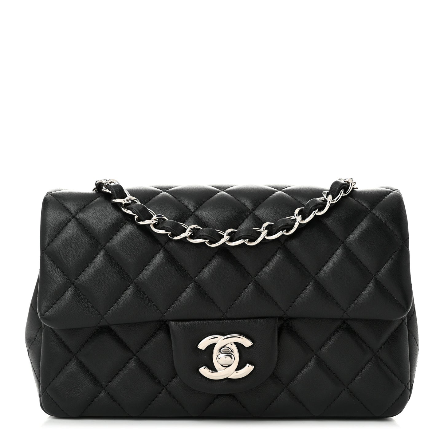Lambskin Quilted Mini Rectangular Flap Black