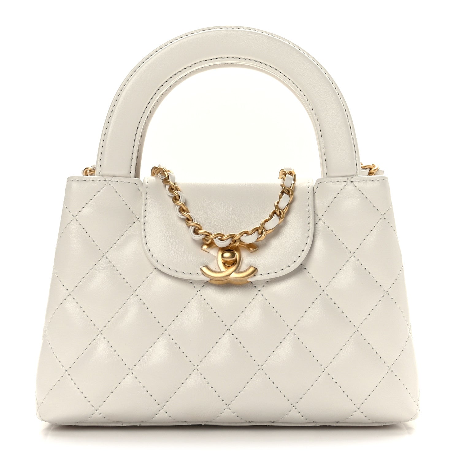Chanel Shiny Aged Calfskin Quilted Nano Kelly Shopper White 1 of 10
