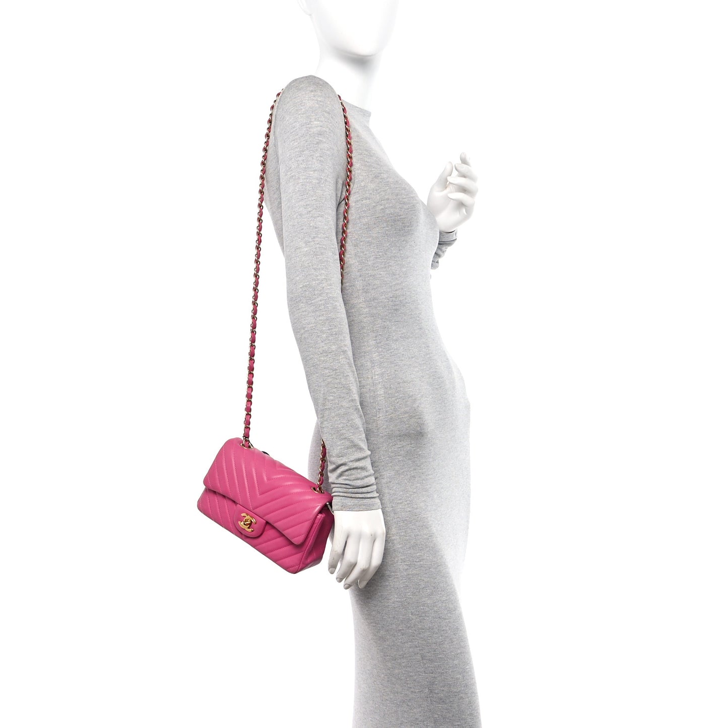Lambskin Chevron Quilted Mini Rectangular Flap Dark Pink